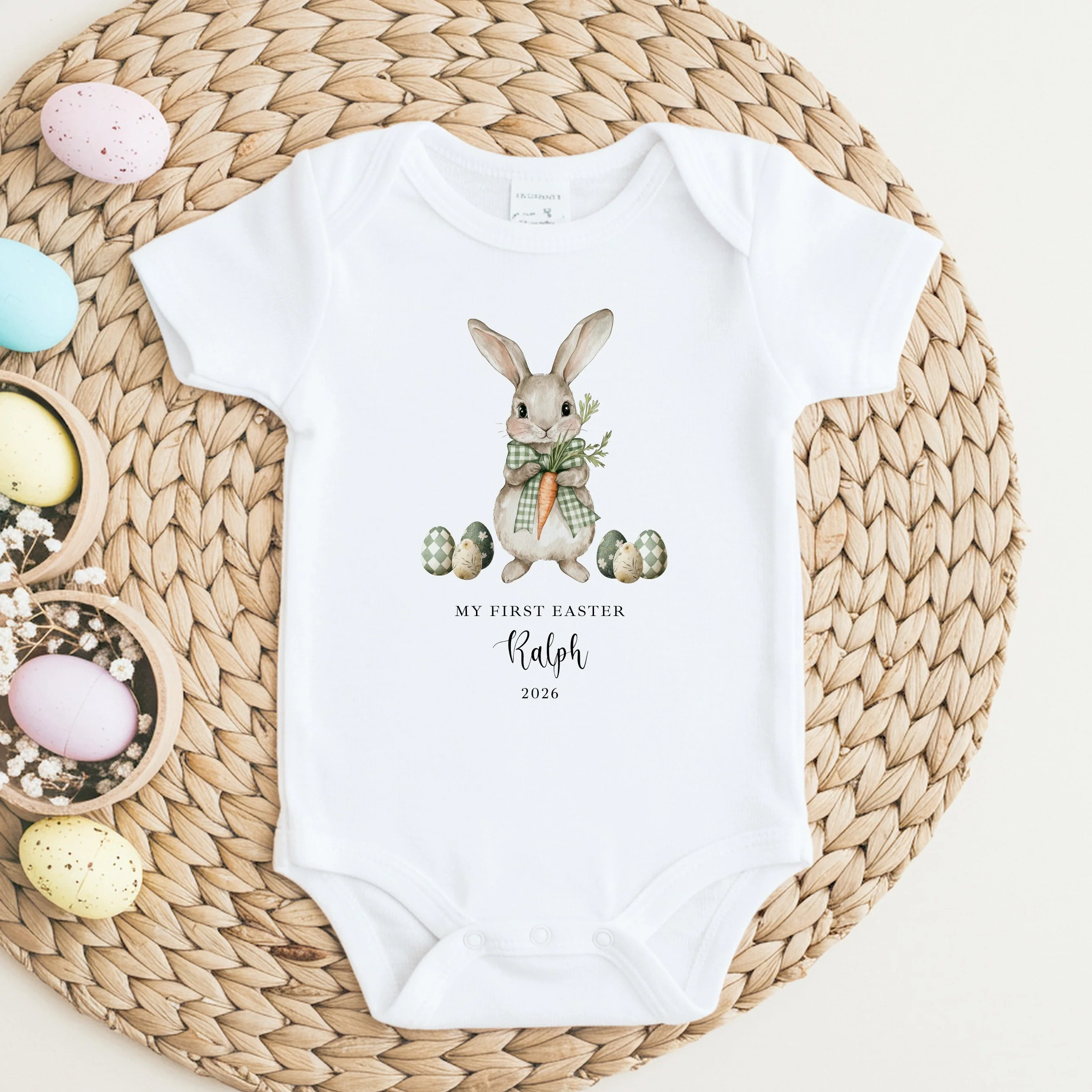 Personalised Green Bunny My First Easter Baby Grow, Vest or Bib - Image 2
