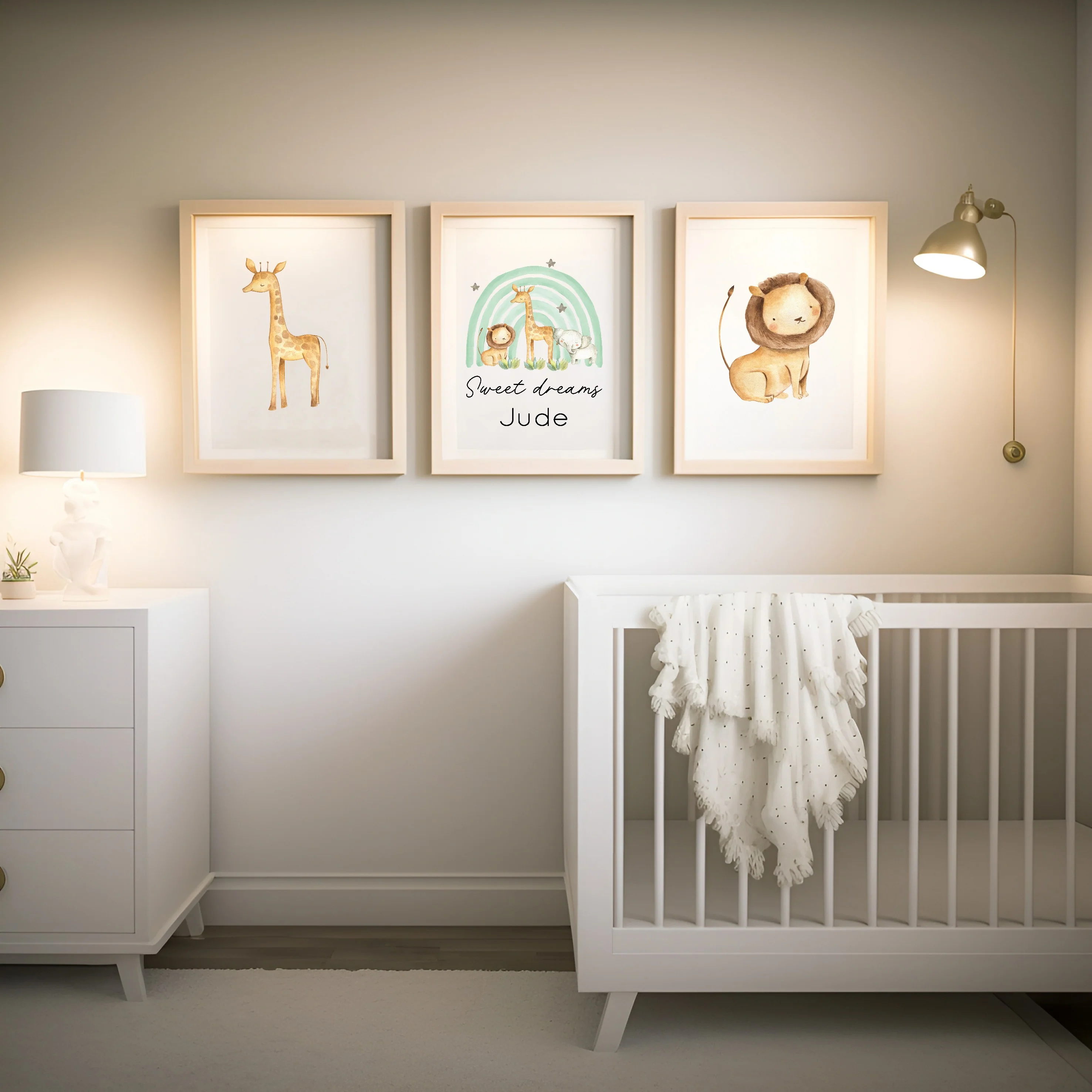 Personalised Green Jungle Rainbow Set of 3 Wall Art - Image 2