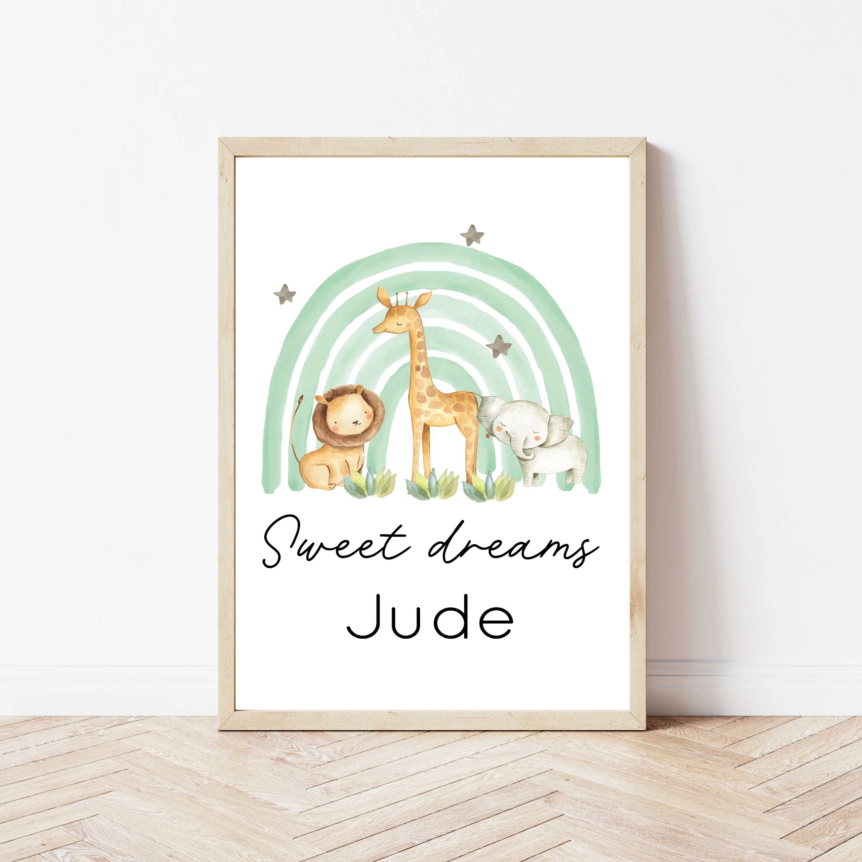 Personalised Green Jungle Rainbow Set of 3 Wall Art - Image 4
