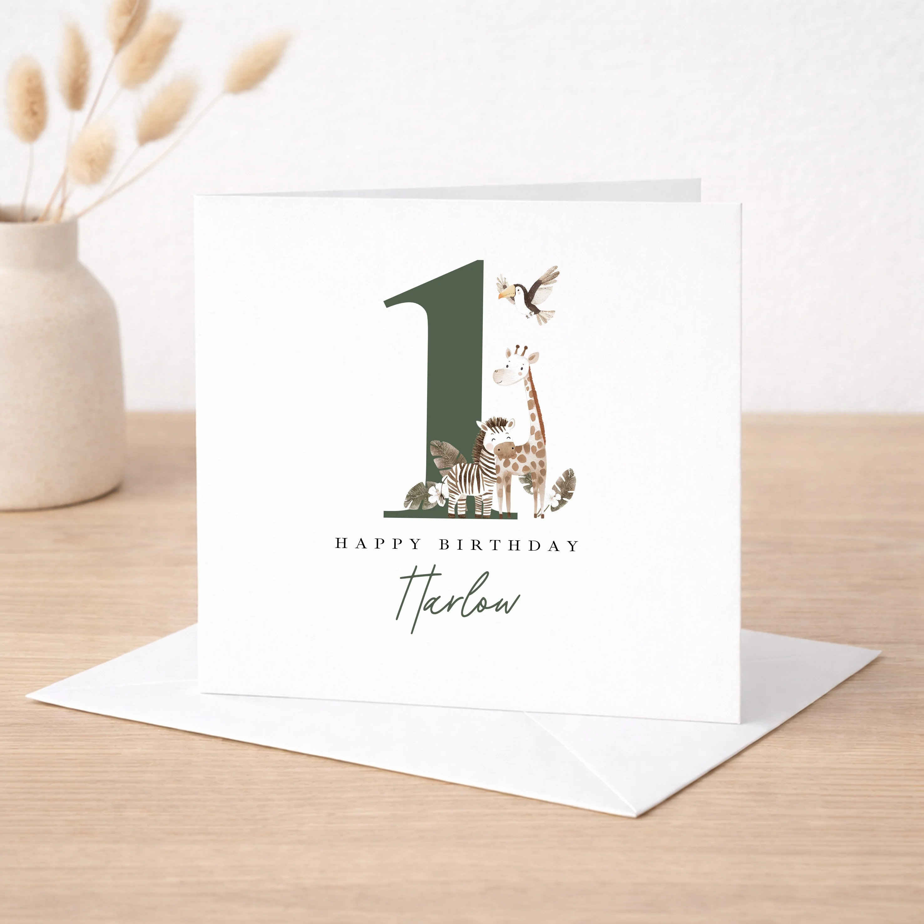Personalised Green Safari First Birthday Card - Image 3