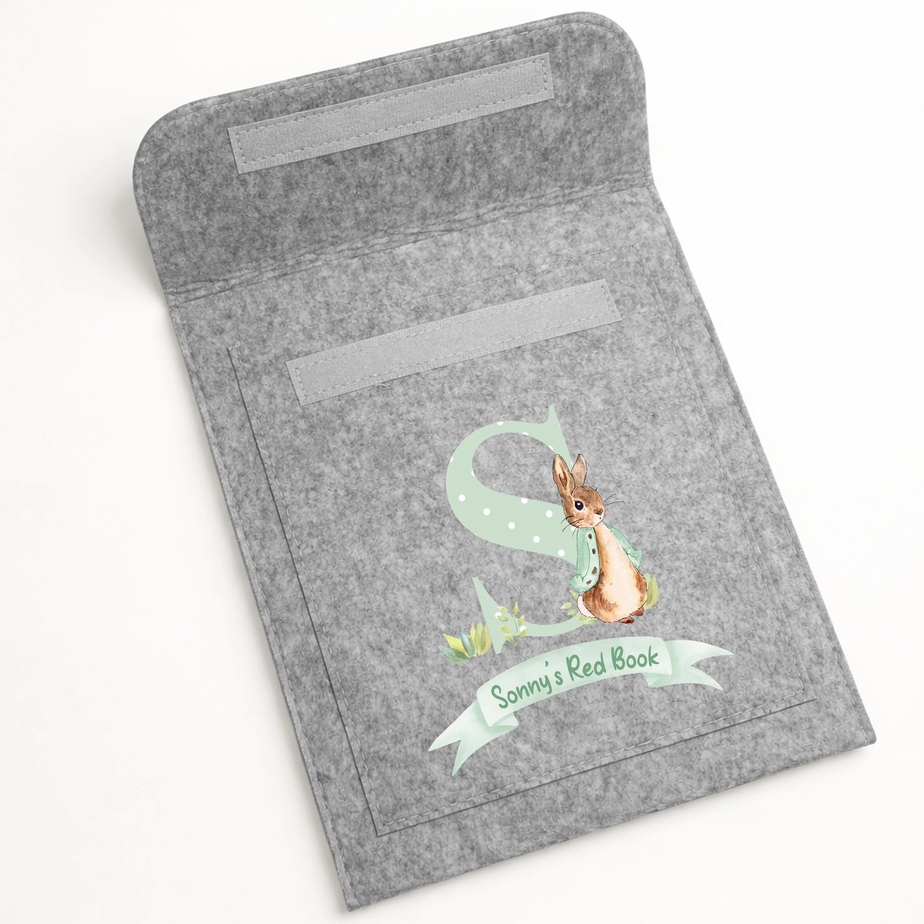 Personalised Green Spotty Rabbit Initial Red Book Cover - Image 2