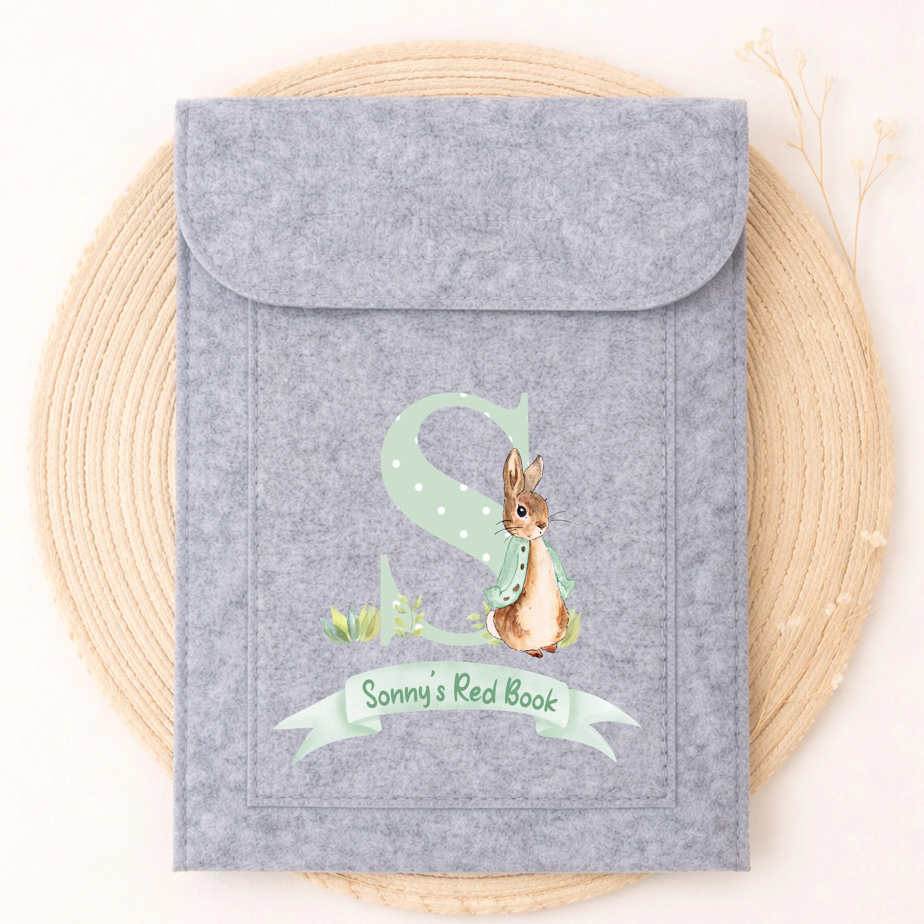 Personalised Green Spotty Rabbit Initial Red Book Cover - Image 3