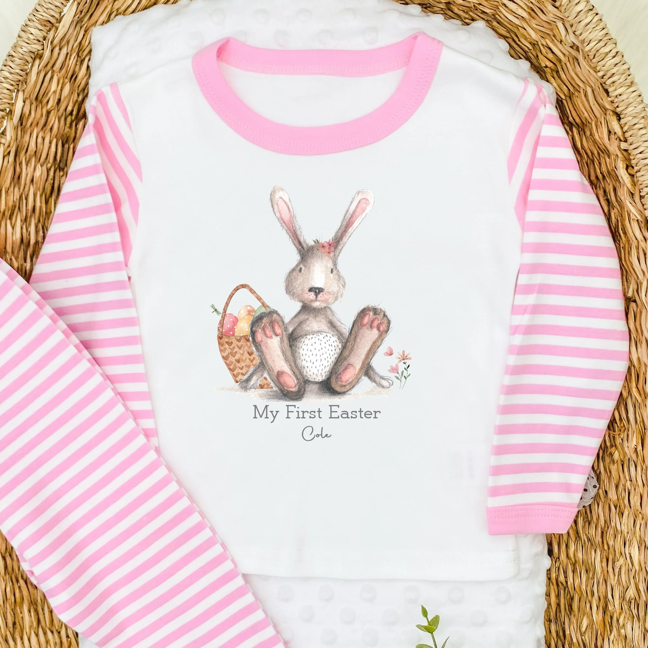 Personalised Grey Bunny Pink My First Easter Pyjamas - Image 3