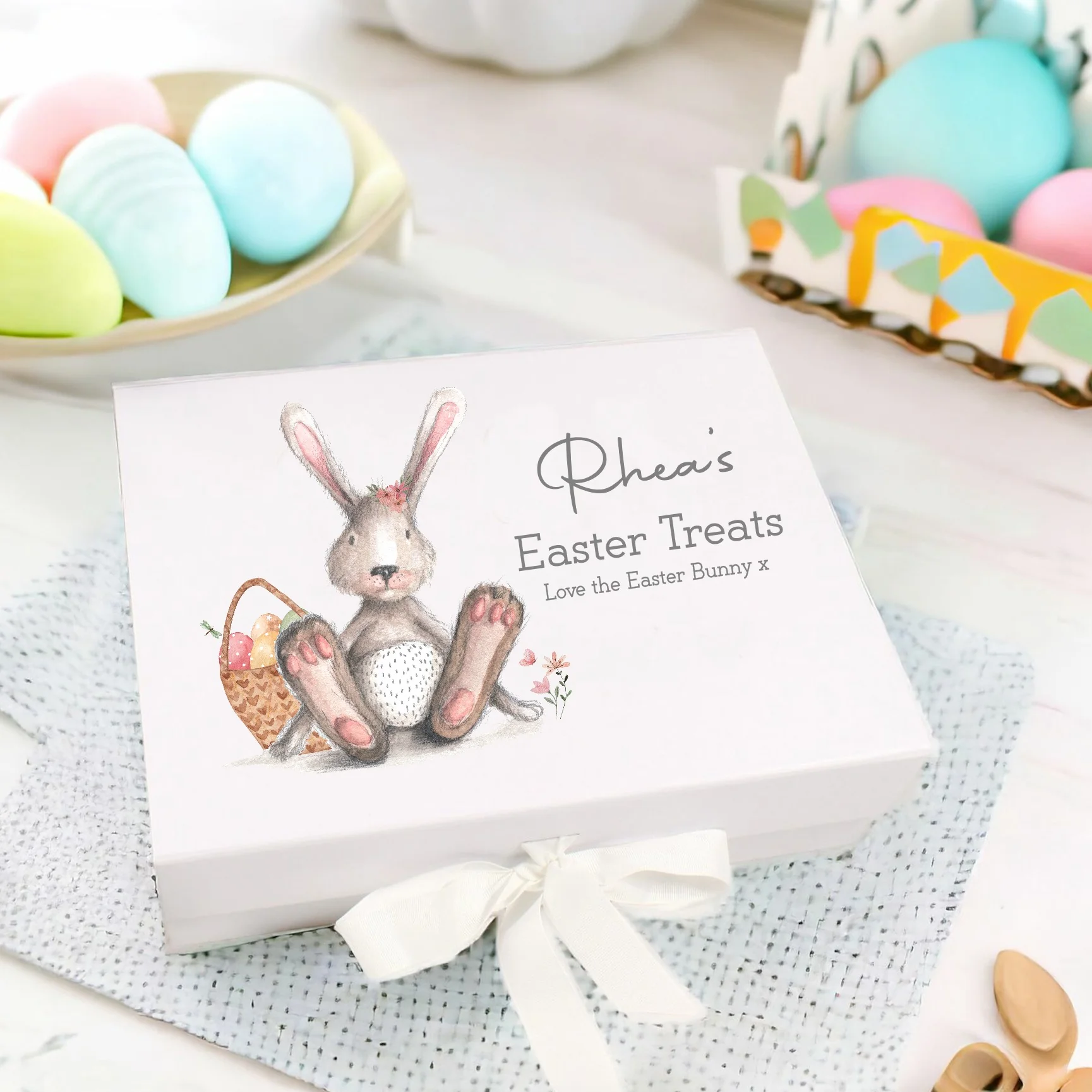 Personalised Grey Pink Bunny Easter Treat Box - Image 2