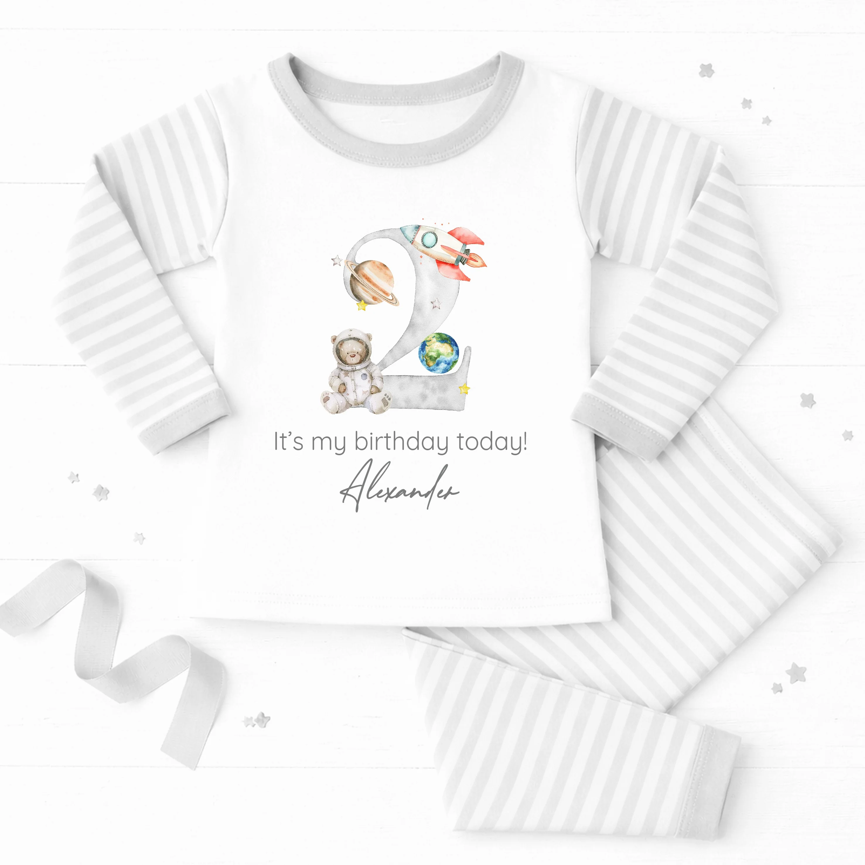 Personalised Grey Space Any Age Birthday Pyjamas - Image 4