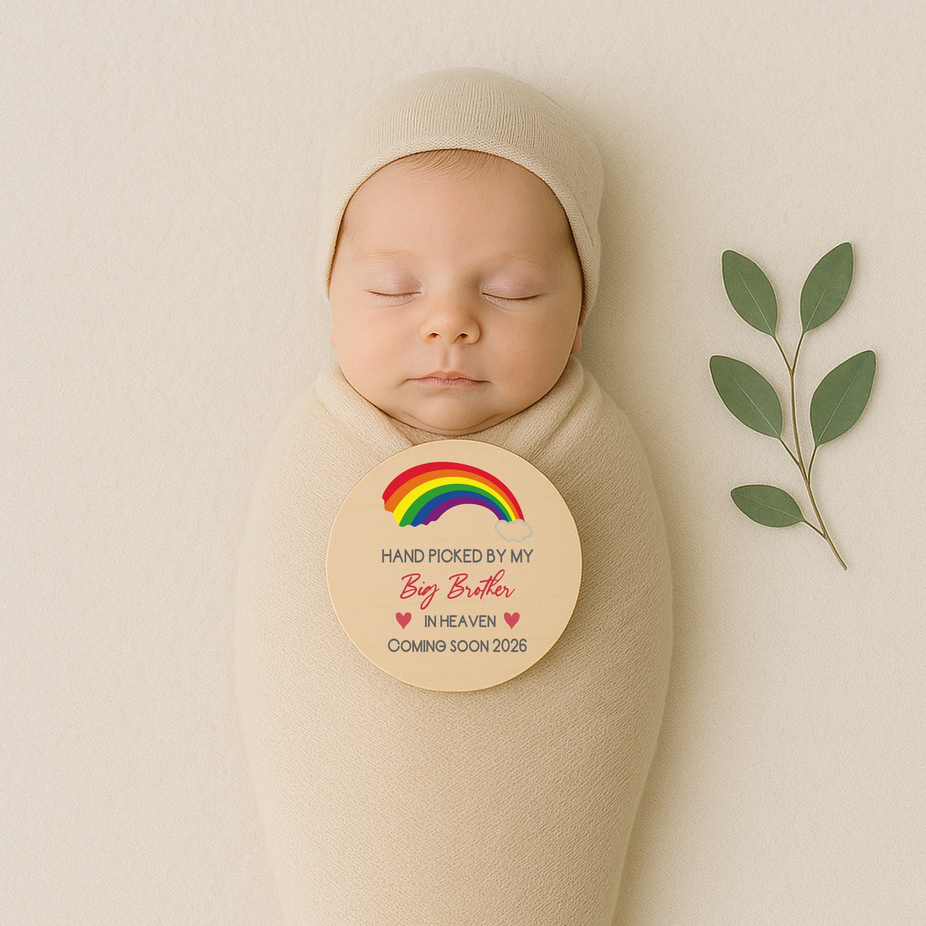 Personalised Hand Picked From Heaven Rainbow Wooden Announcement Plaque - Image 4