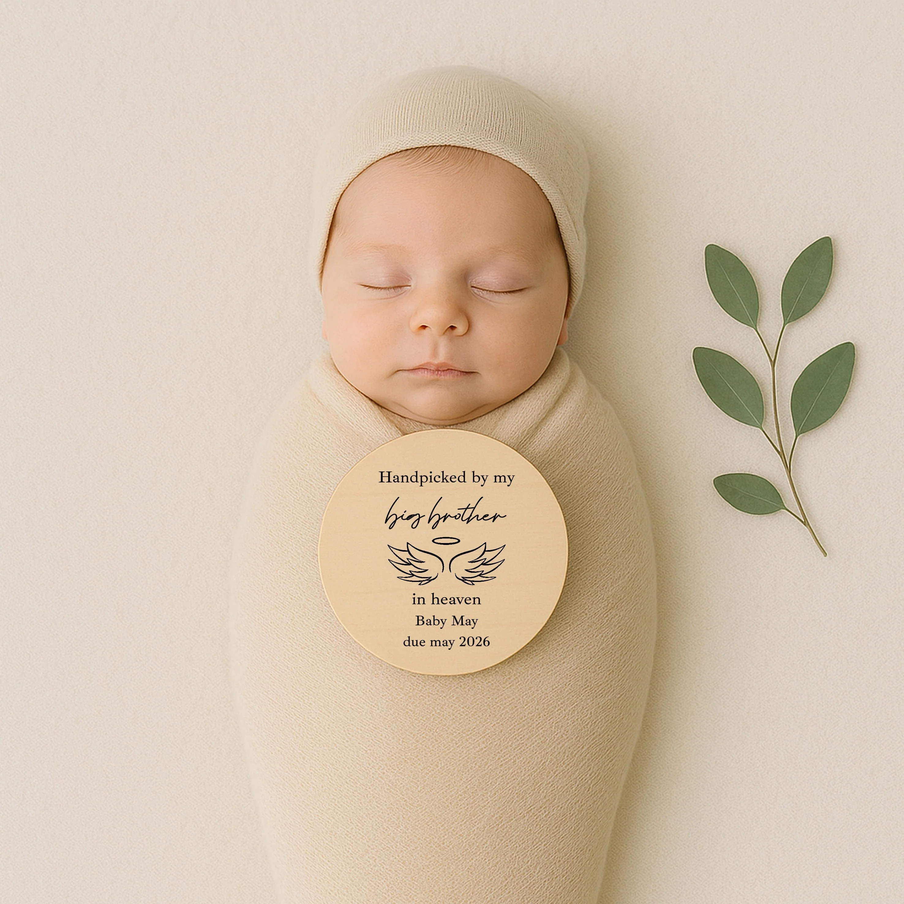 Personalised Hand Picked From Heaven Wings Wooden Announcement Plaque - Image 3