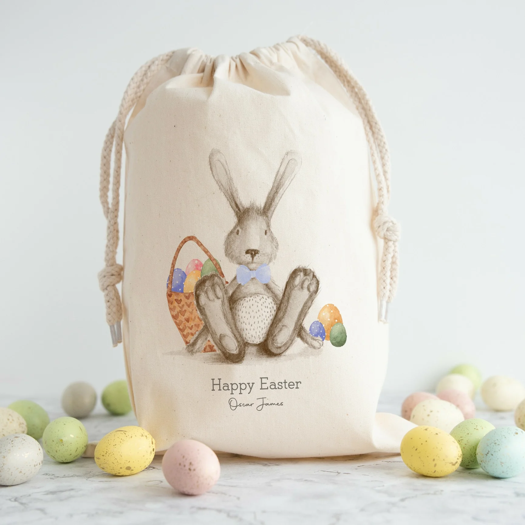 Personalised Happy Easter Grey Bunny Treat Bag - Image 6