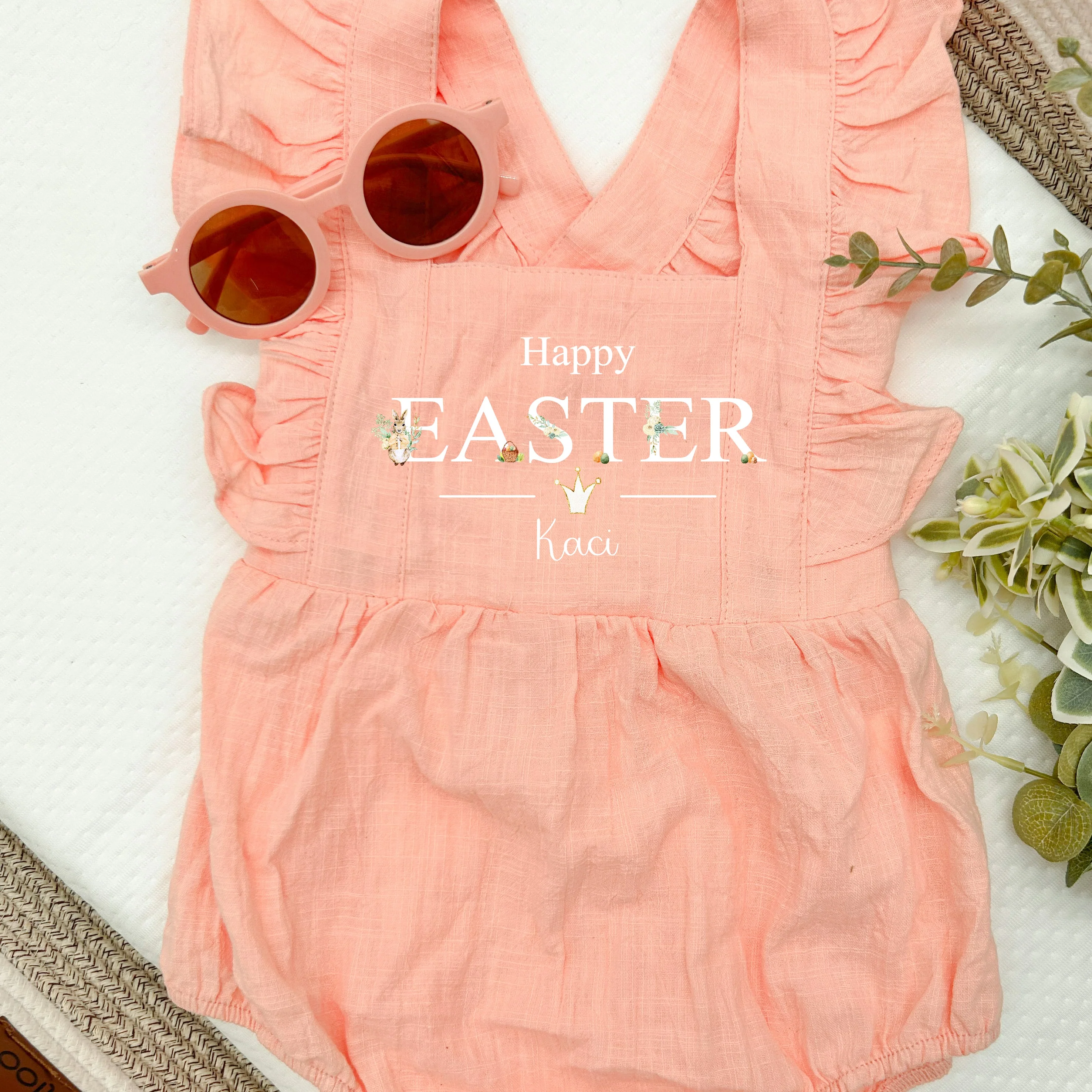Personalised Happy Easter Ruffle Romper - Image 2