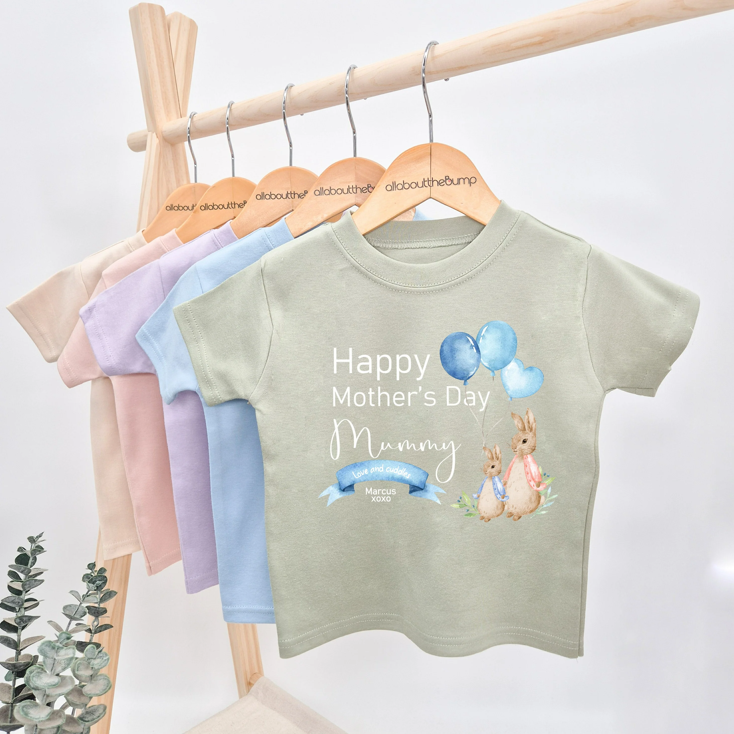 Personalised Happy Mother's Day Pink and Blue Rabbit T-shirt - Image 2