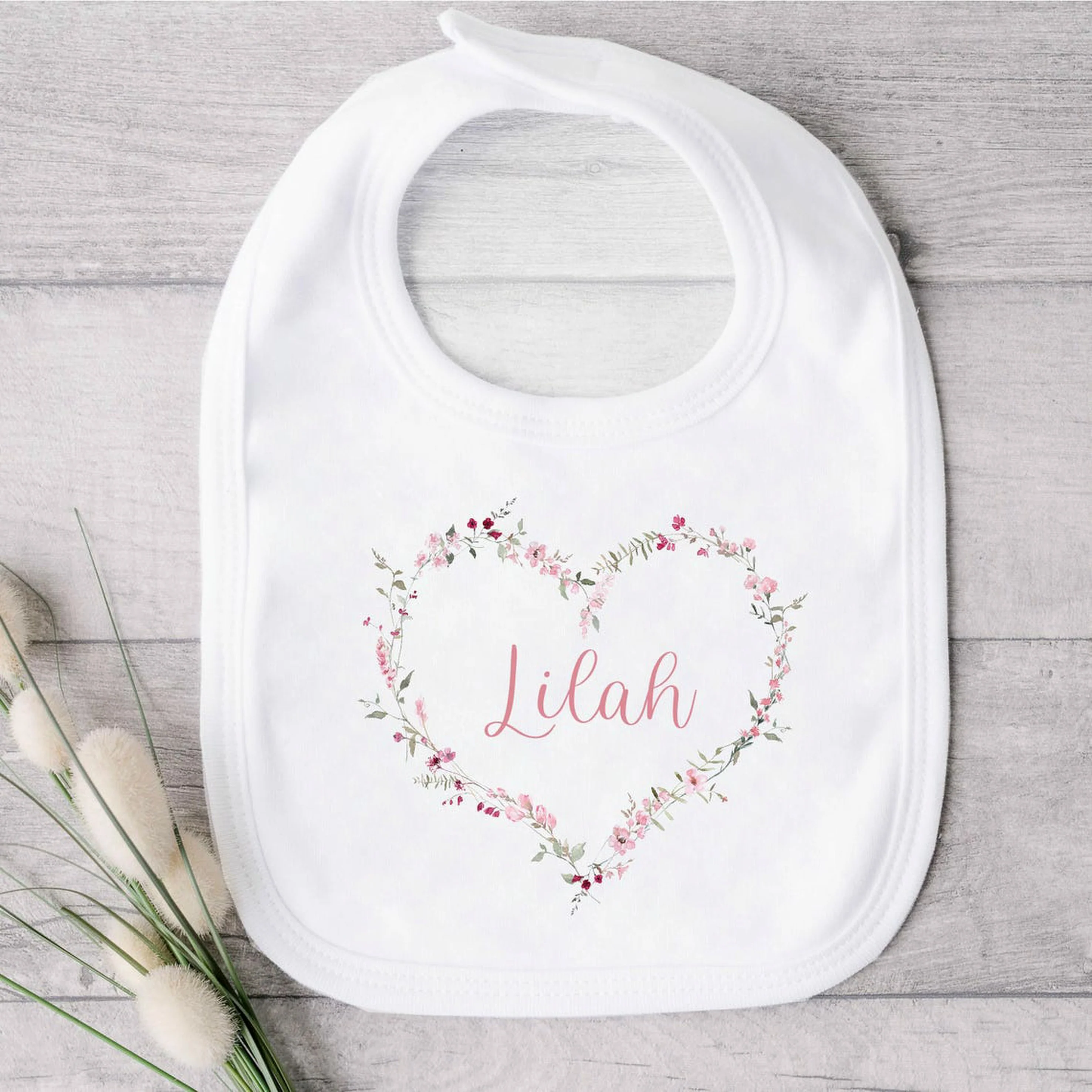 Personalised Pink Heart Wreath Babygrow/Vest/Bib - Image 2