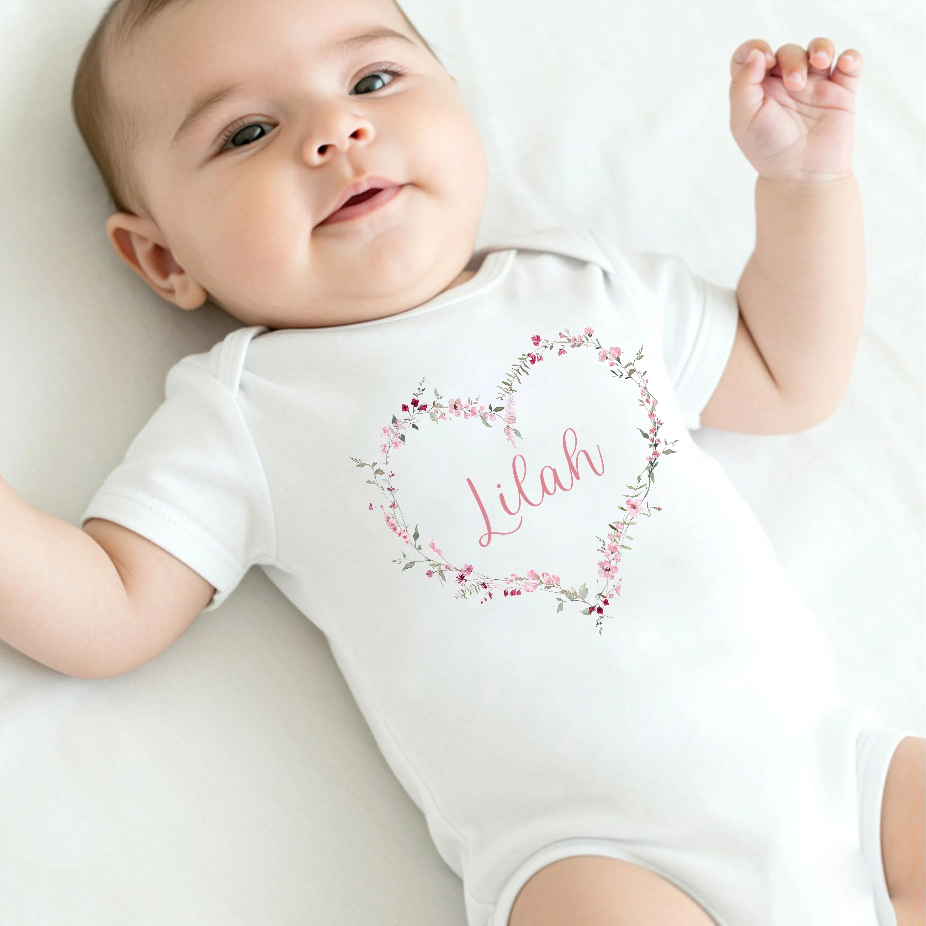 Personalised Pink Heart Wreath Babygrow/Vest/Bib - Image 3