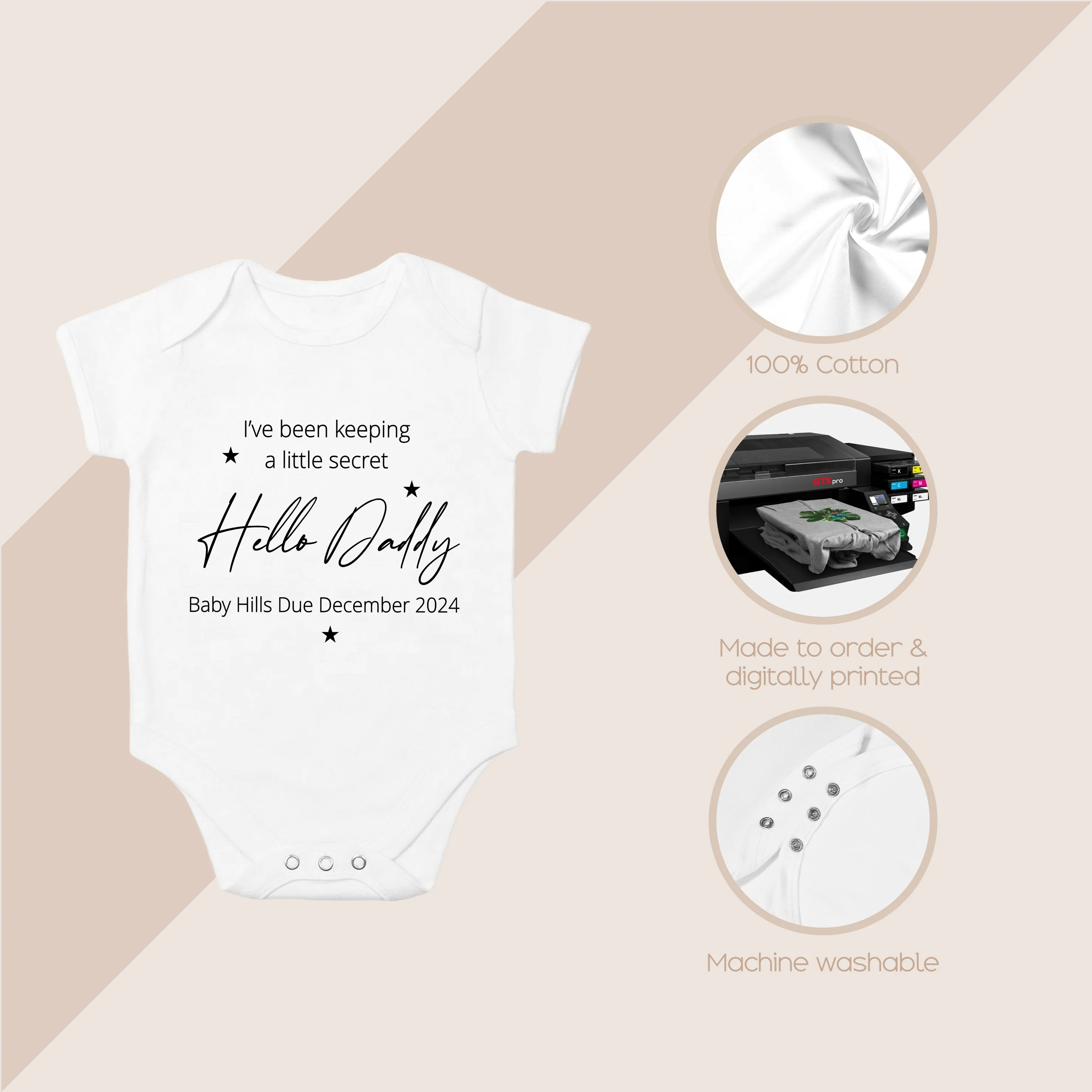 Personalised Hello Daddy Script Baby Announcement Vest - Image 4