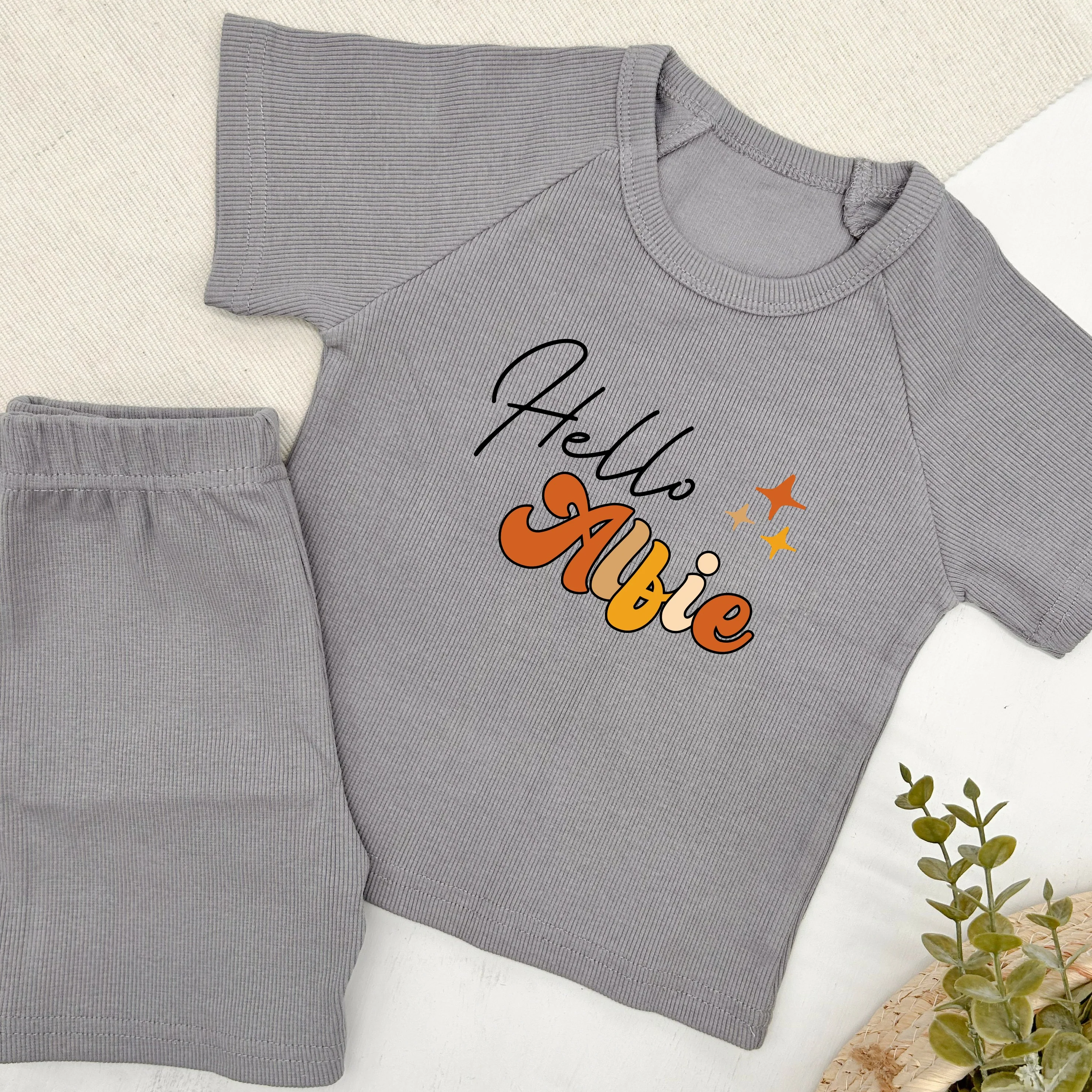 Personalised Hello Name Ribbed Shorts Set - Image 2