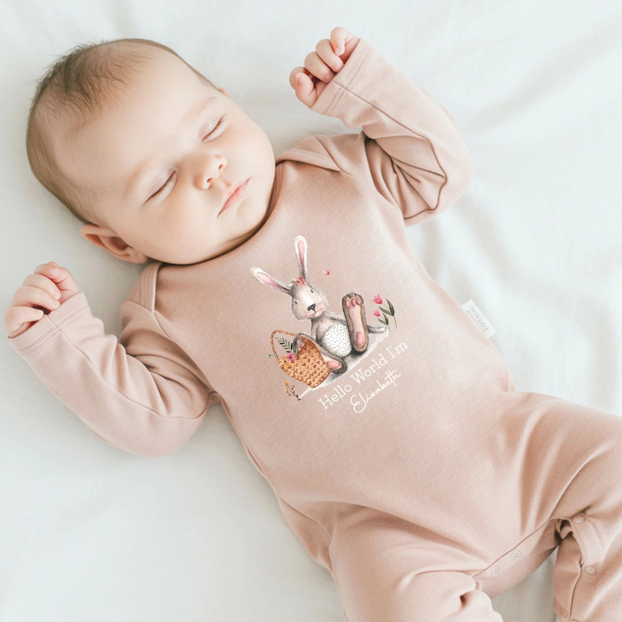 Personalised Hello World Bunny Pink Babygrow/Vest - Image 3