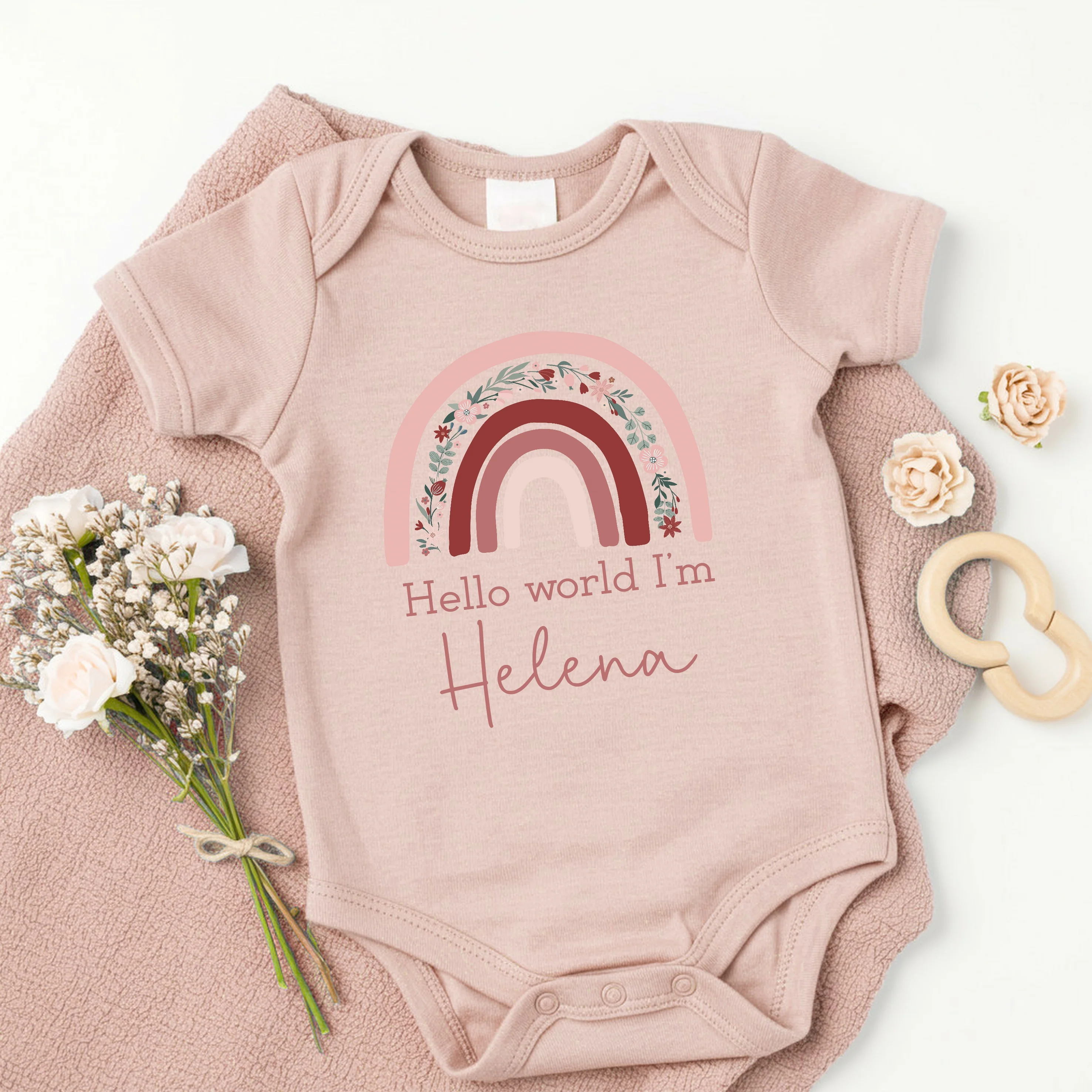 Personalised Hello World Rainbow Pink Babygrow/Vest