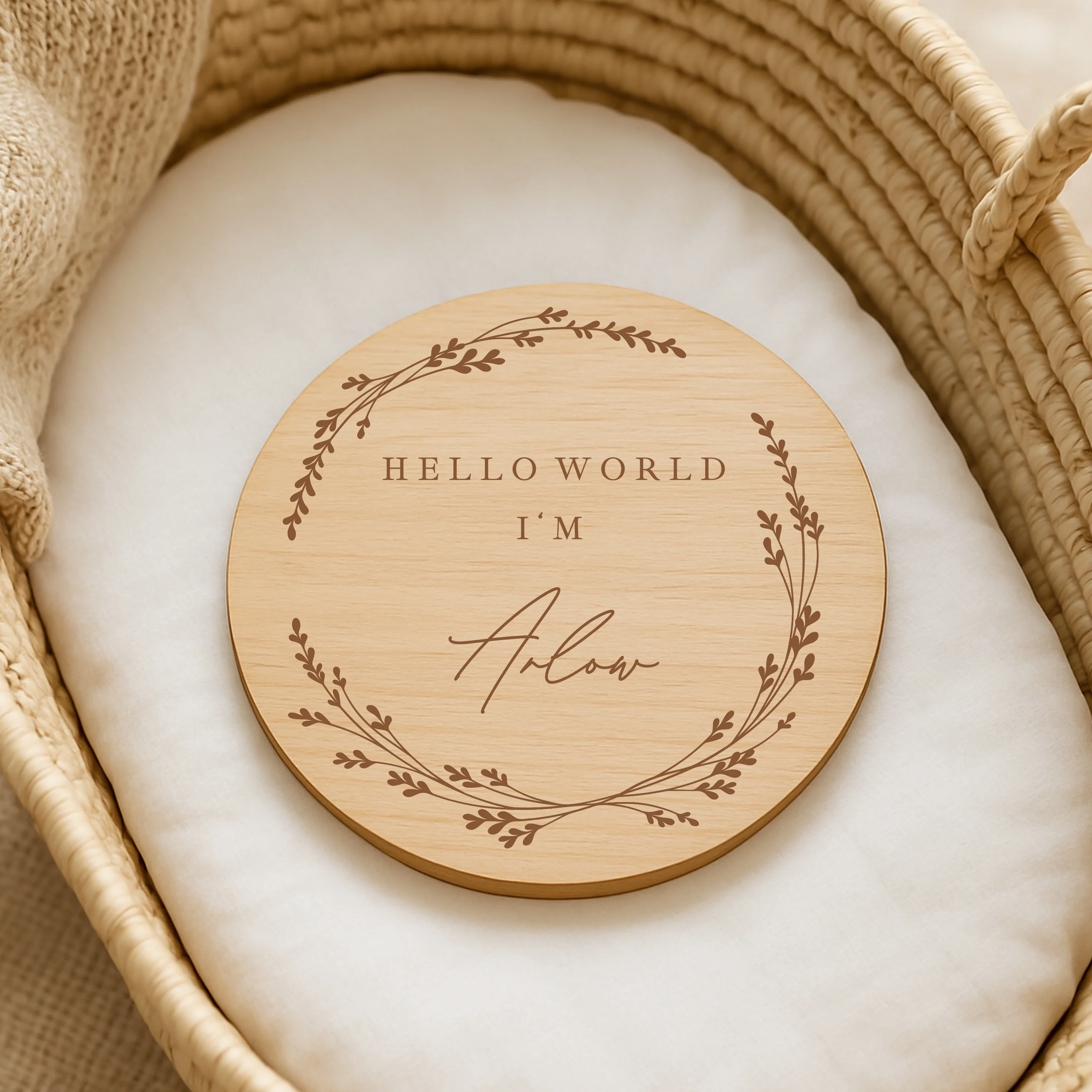 Personalised Hello World Wreath Wooden Announcement Plaque - Image 3