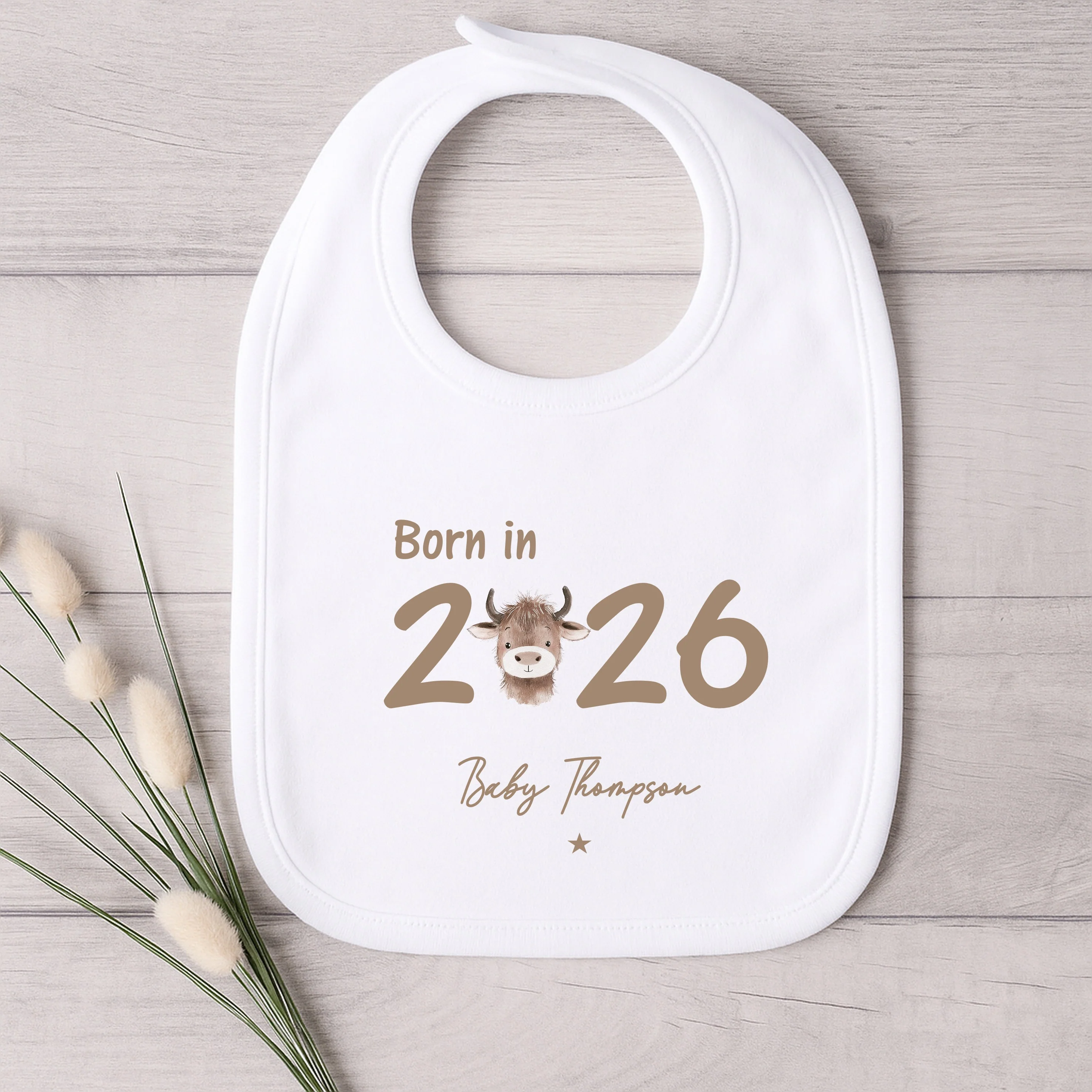 Personalised Highland Cow Born in 2026 Baby Grow, Vest or Bib - Image 2