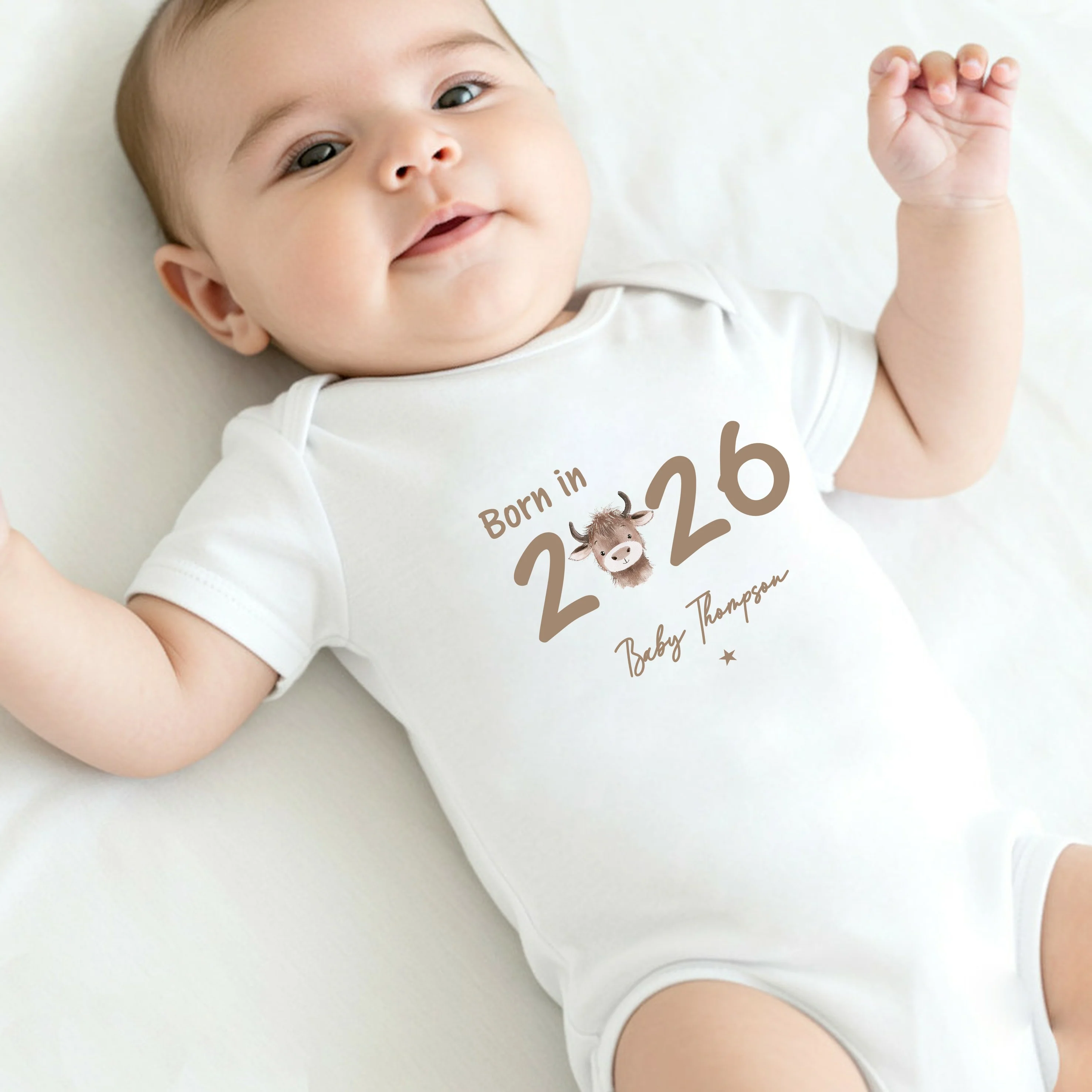 Personalised Highland Cow Born in 2026 Baby Grow, Vest or Bib - Image 5