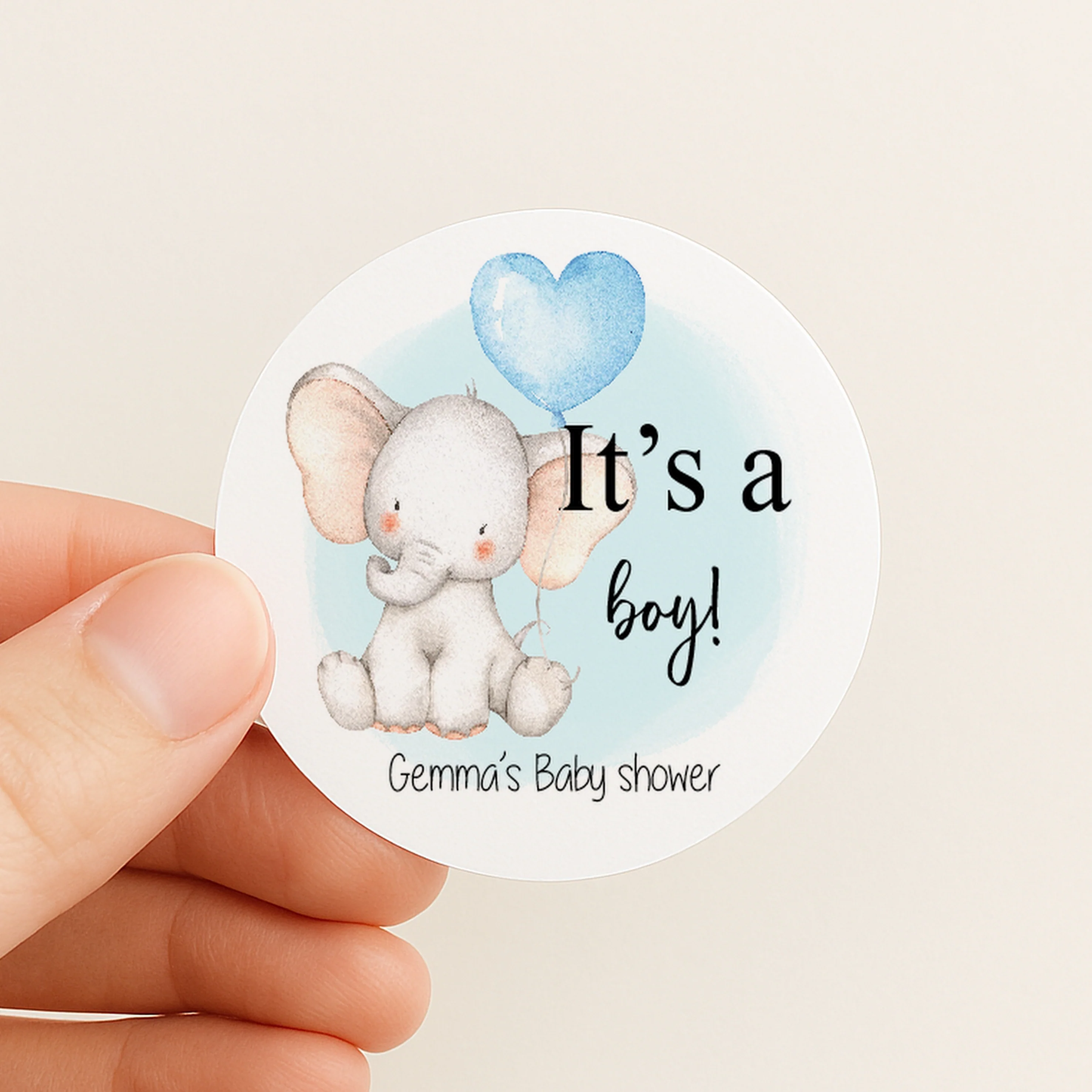 Personalised It's A Boy Blue Elephant Baby Shower Stickers - Image 2