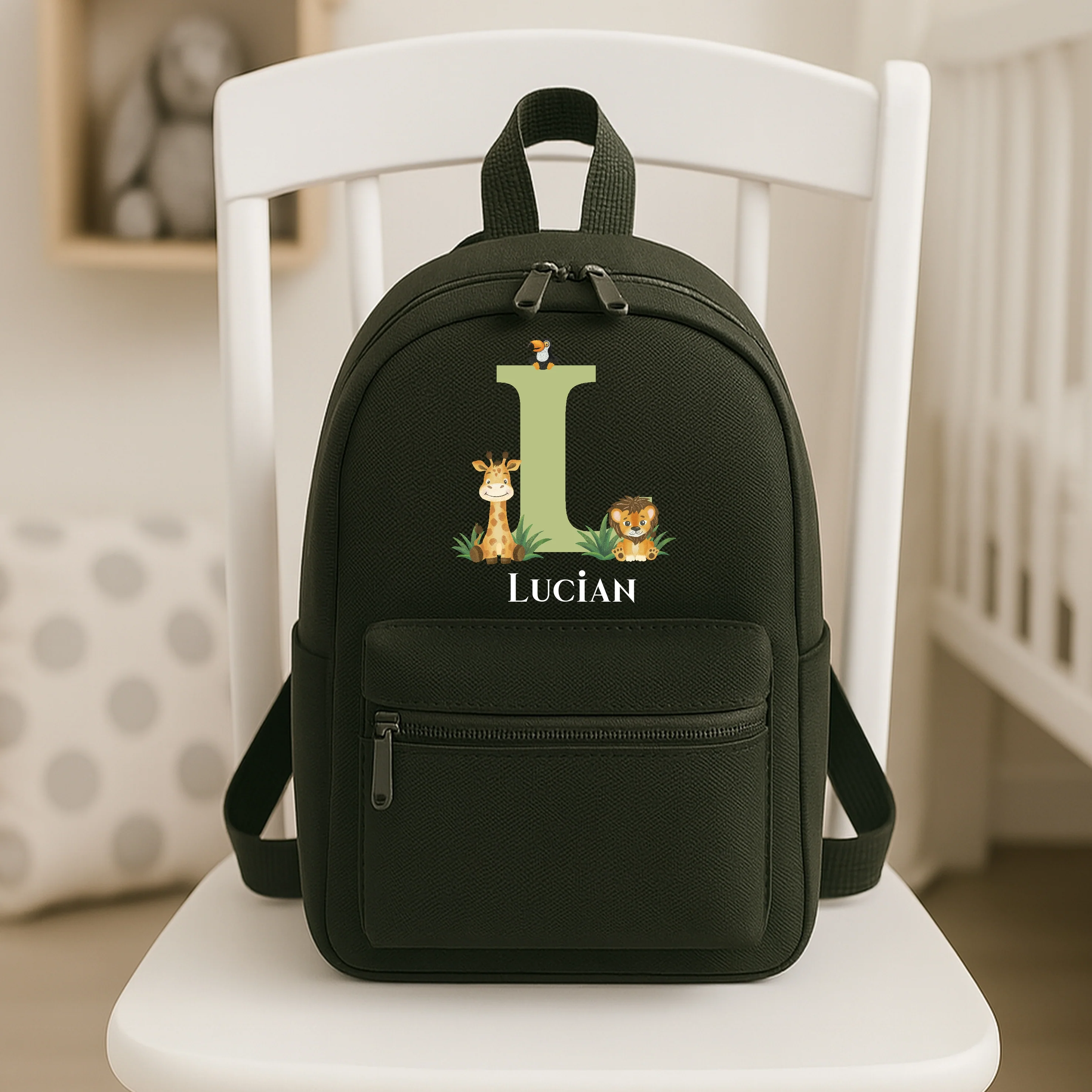Personalised Jungle Initial Green Backpack