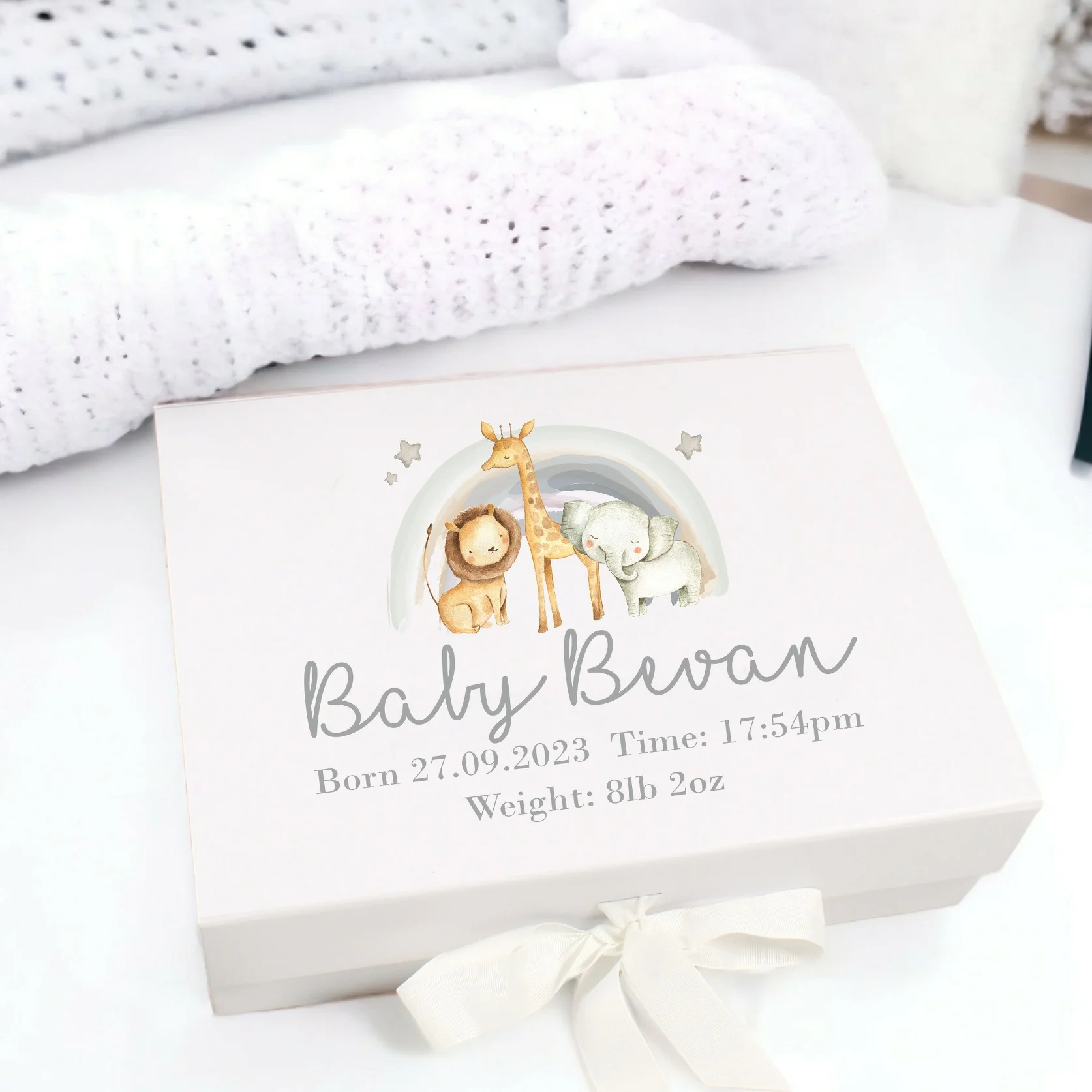 Personalised Jungle Rainbow Baby Box