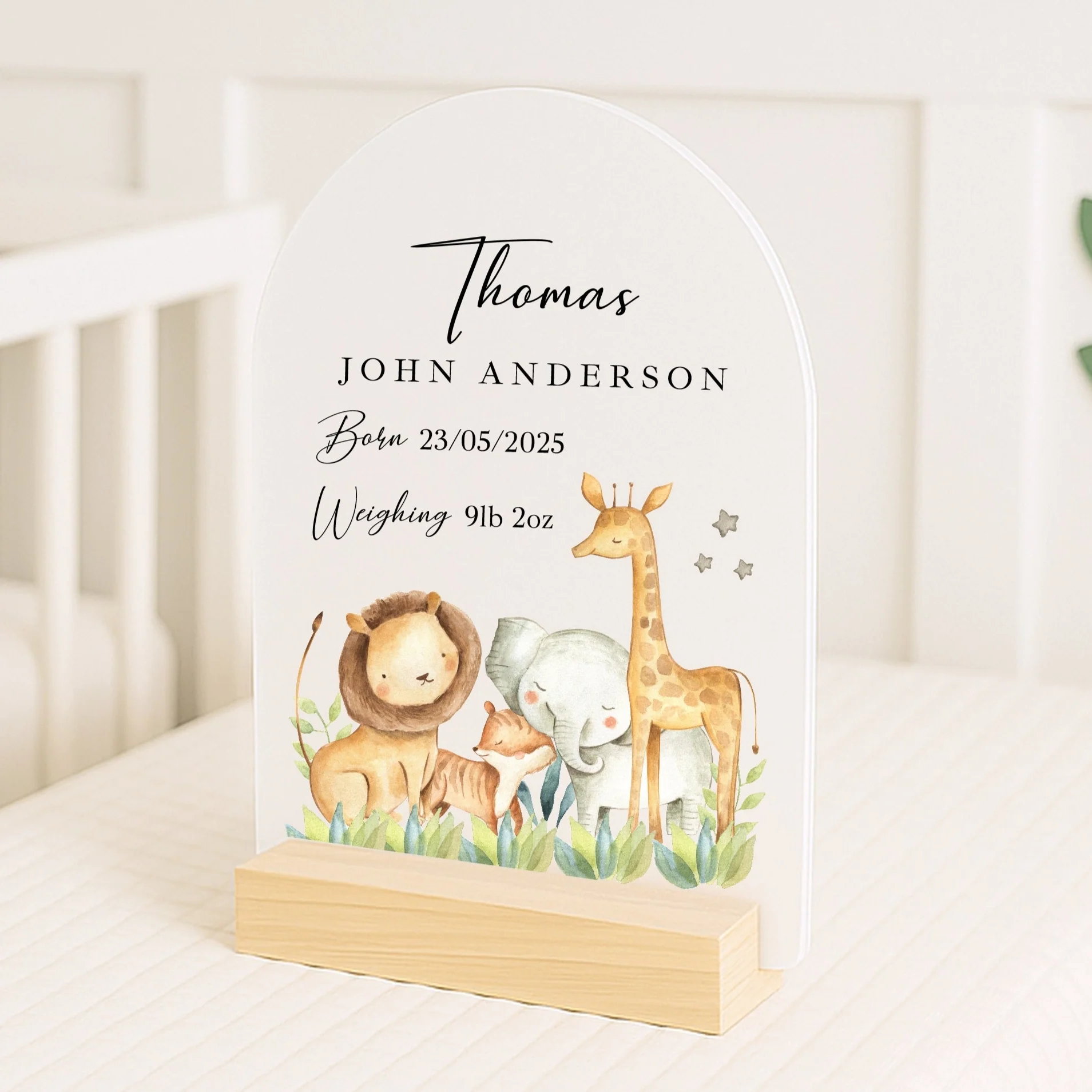 Personalised Jungle Scene Birth Stats Plaque
