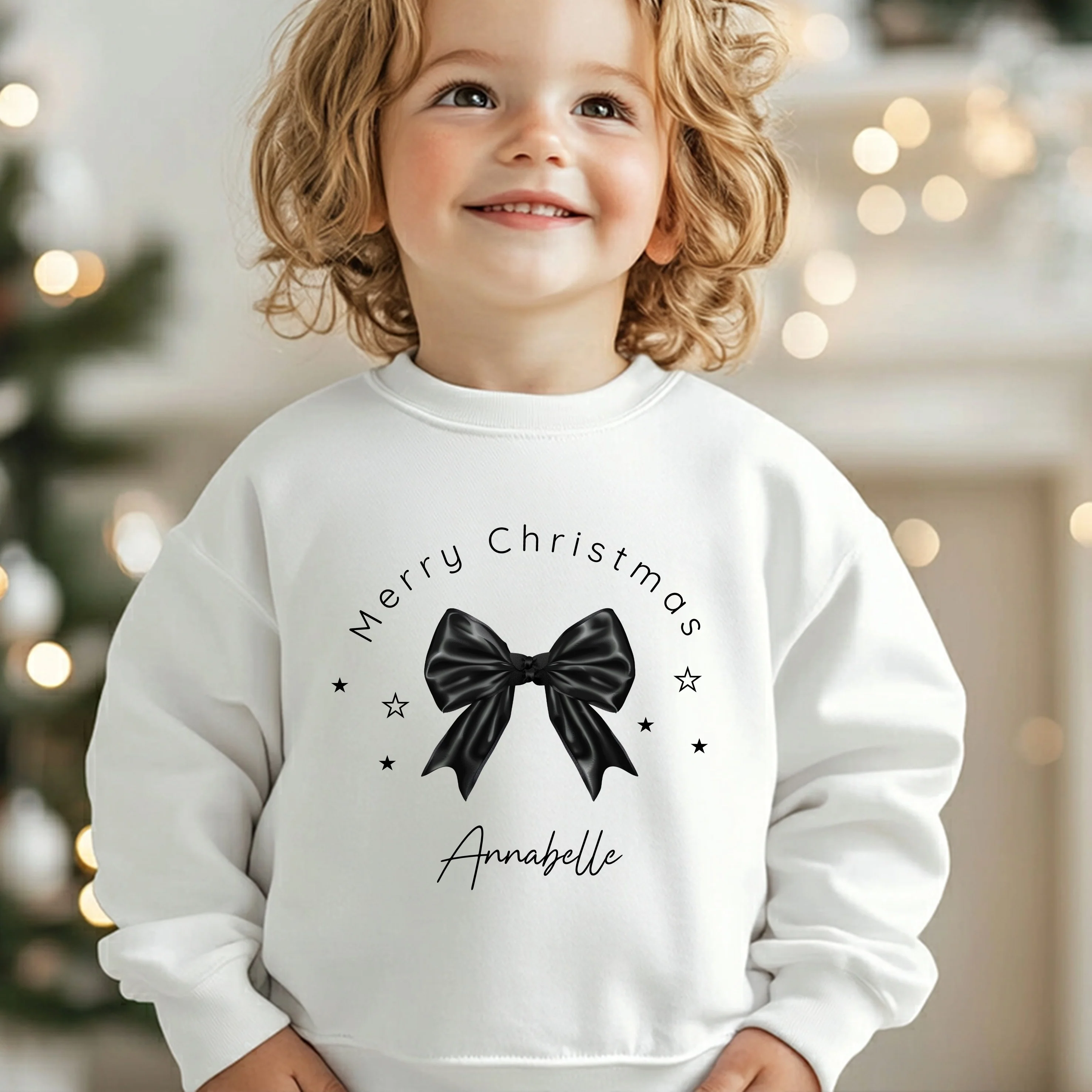 Personalised Kids Black Bow Christmas Jumper - Image 3