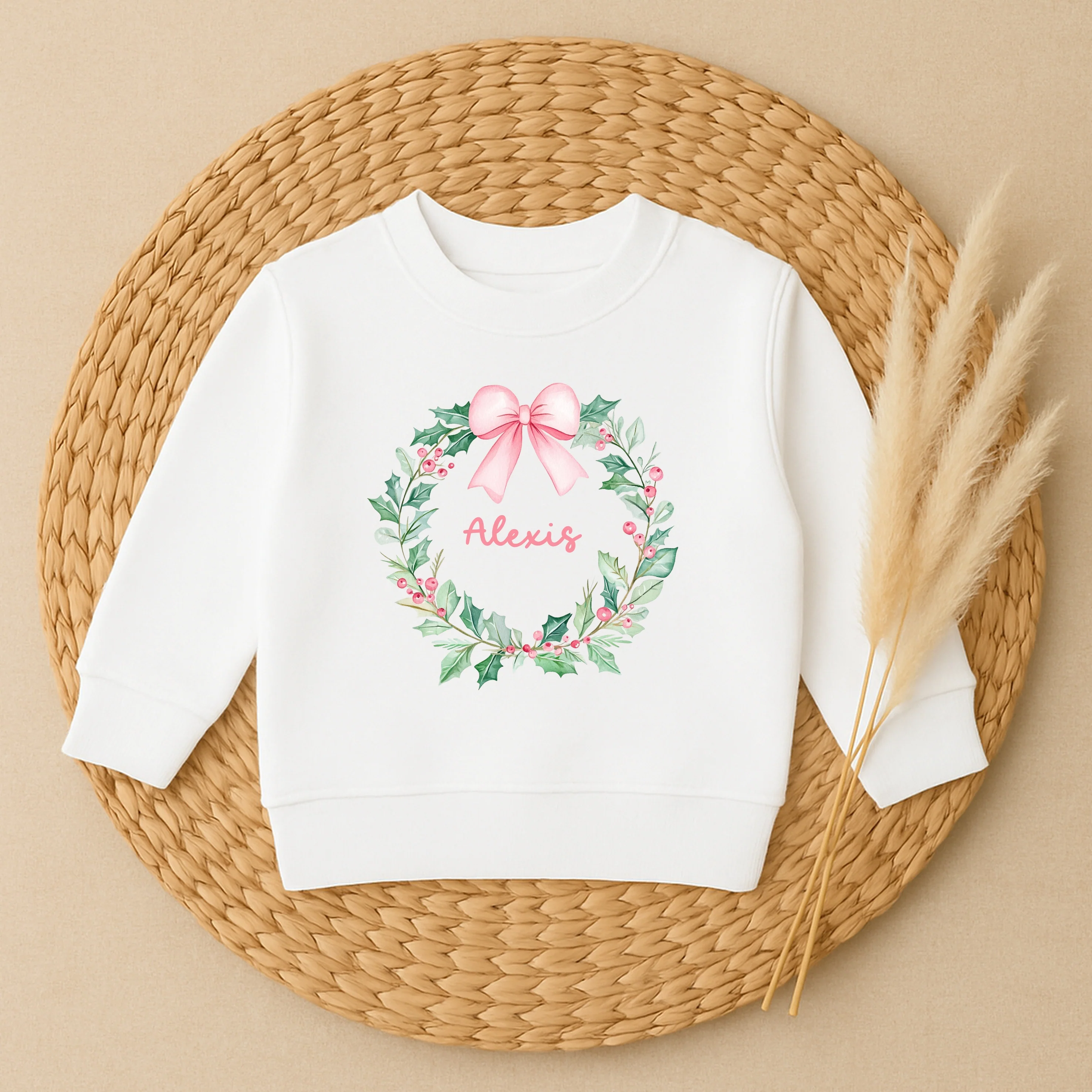 Personalised Kids Pink Wreath Christmas Jumper - Image 3