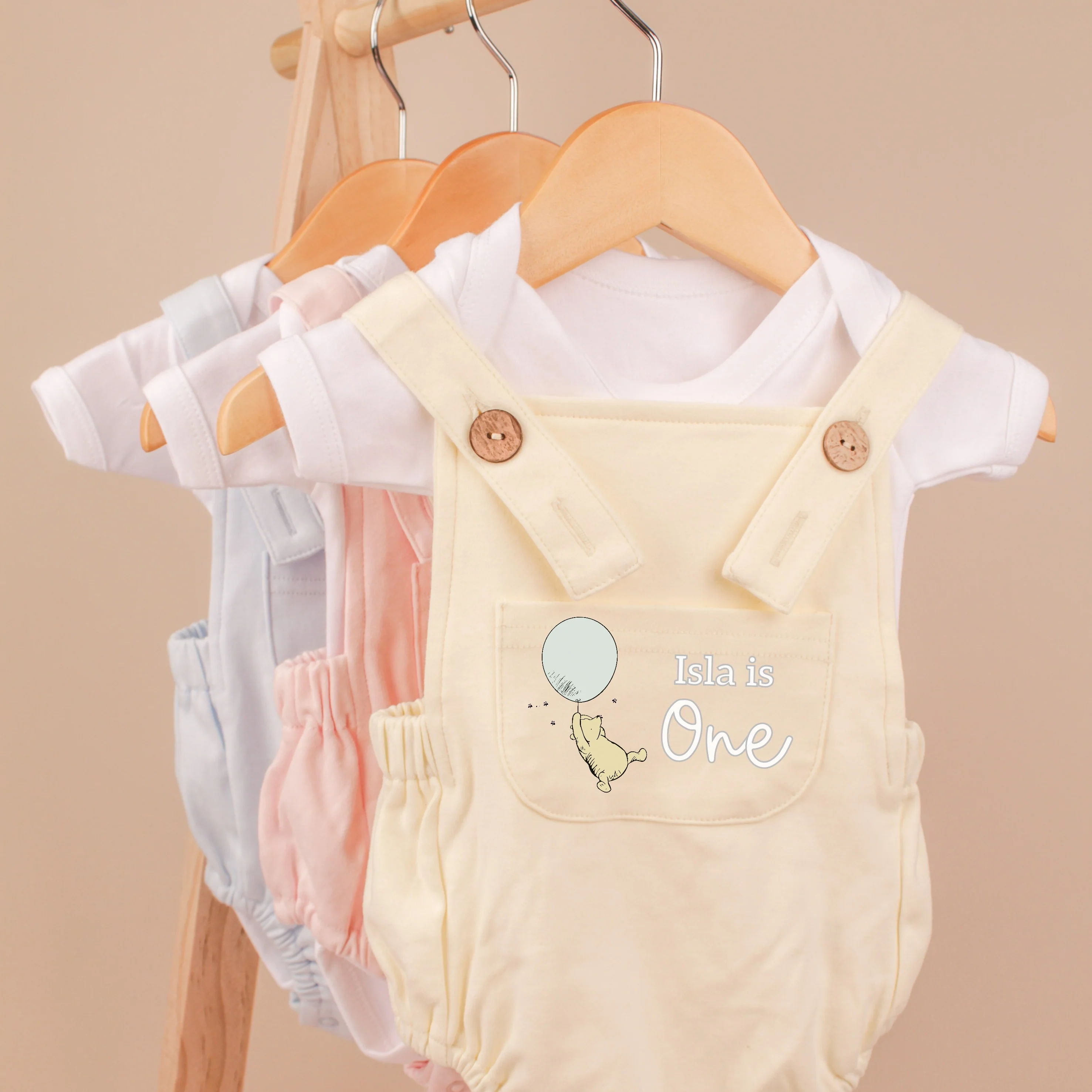 Personalised Lemon Yellow Pooh Bear Any Age Birthday Dungarees - Image 2