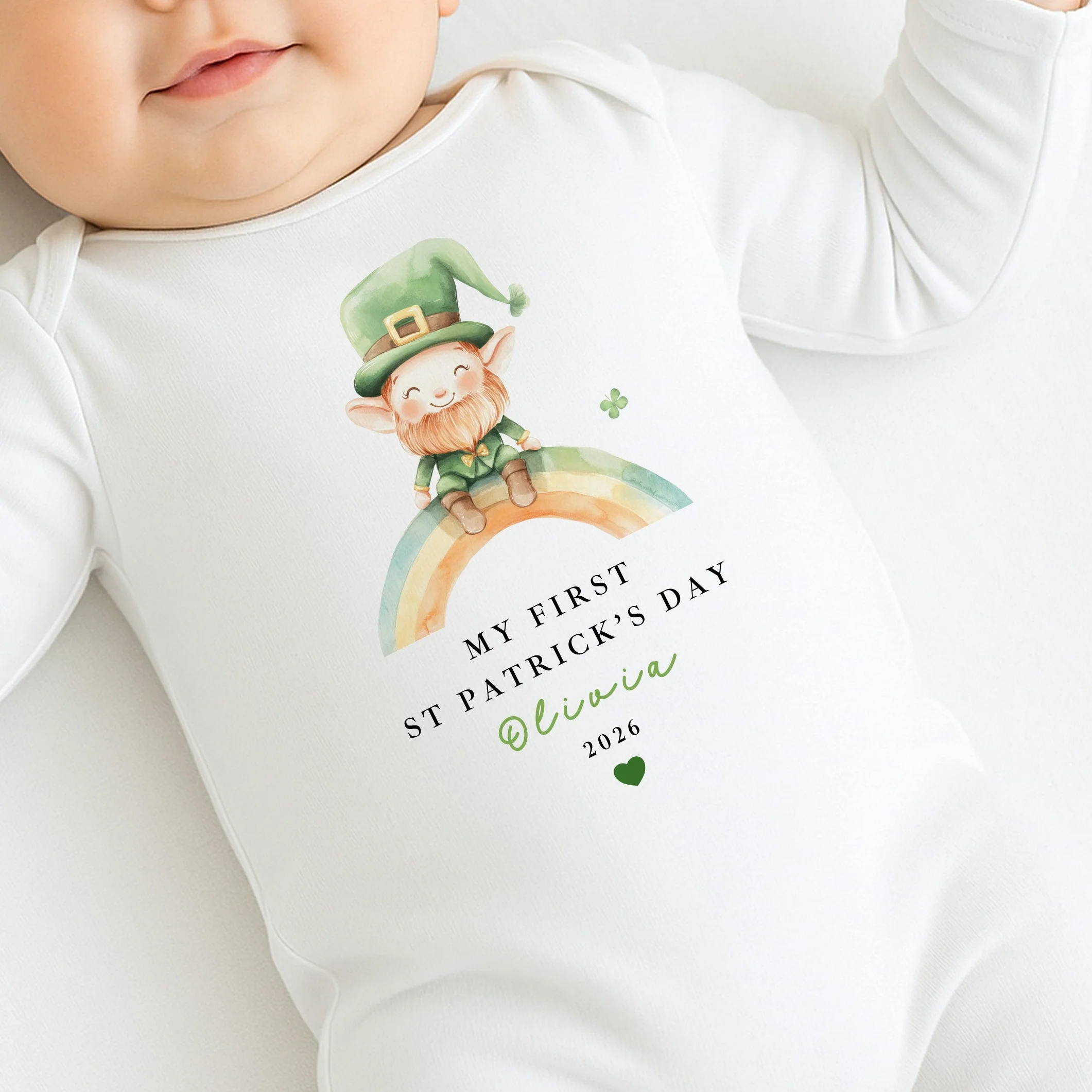 Personalised Leprechaun Rainbow My First St Patricks Day Baby Grow, Vest or Bib