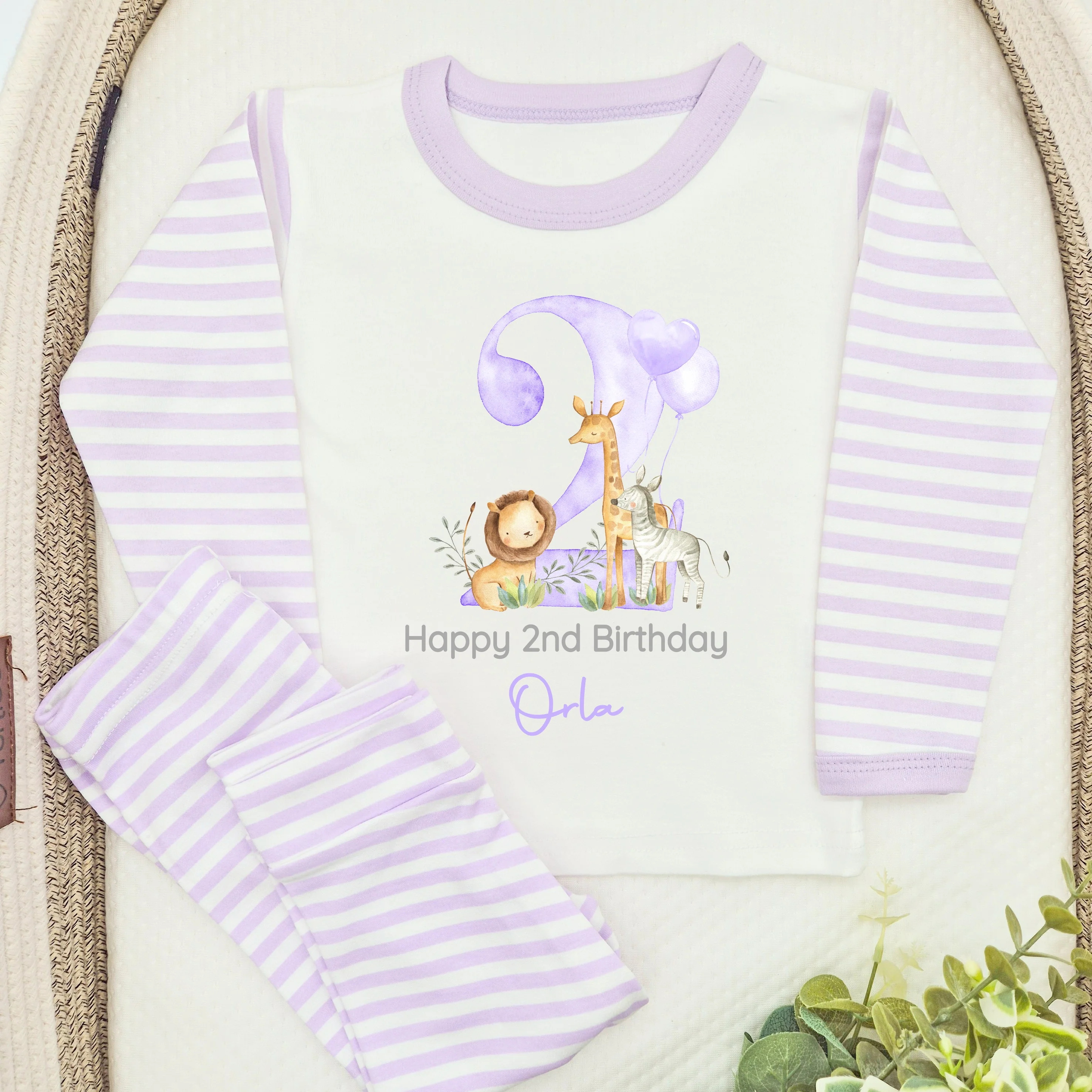 Personalised Lilac Jungle Safari Any Age Birthday Pyjamas - Image 3