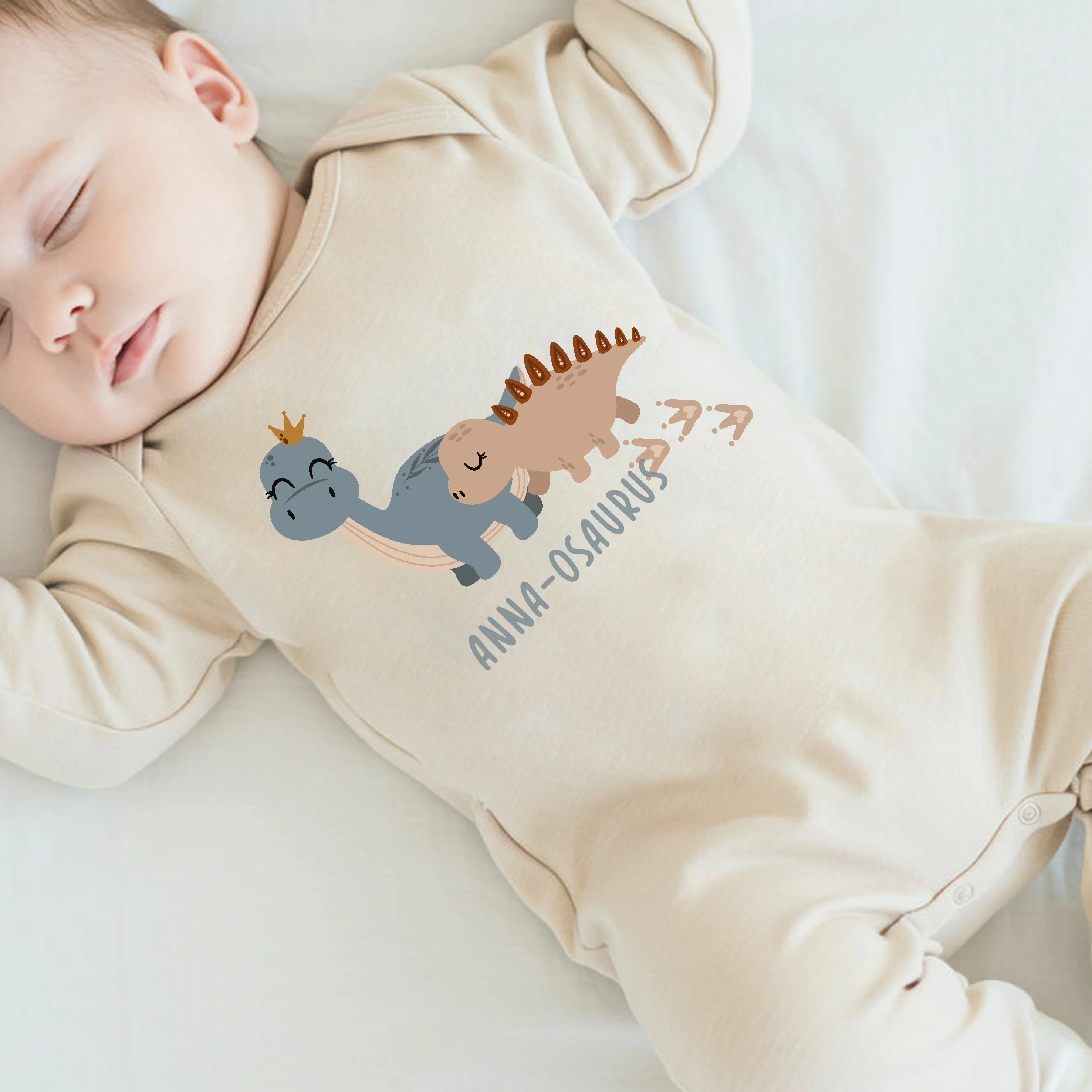 Personalised Little Dinosaurs Beige Babygrow/Vest
