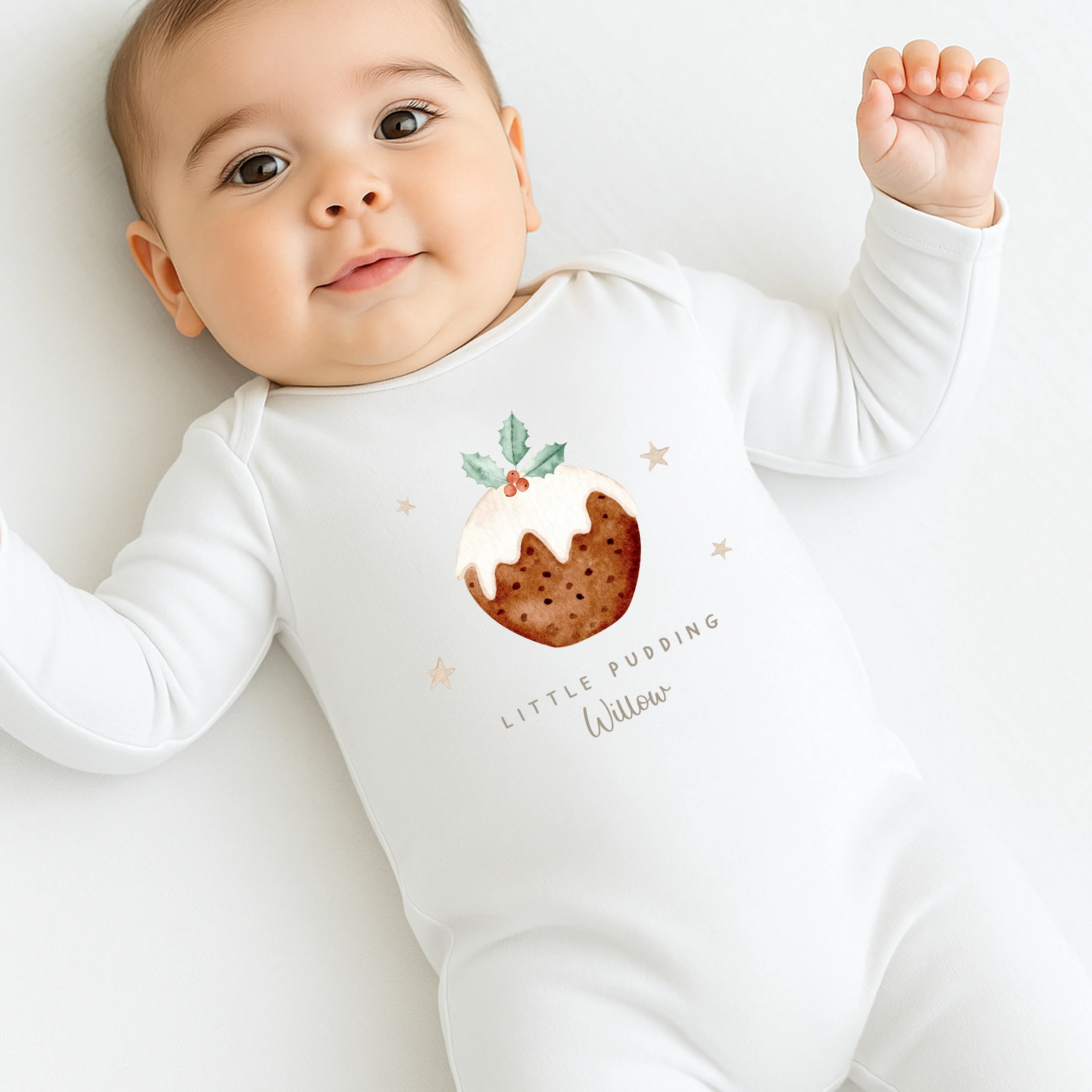 Personalised Little Pudding Christmas Baby Grow/Vest/Bib