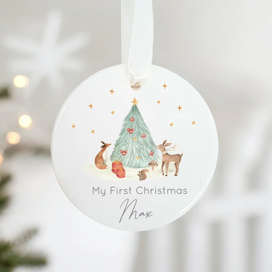Personalised My First Christmas Woodland Ceramic Ornament