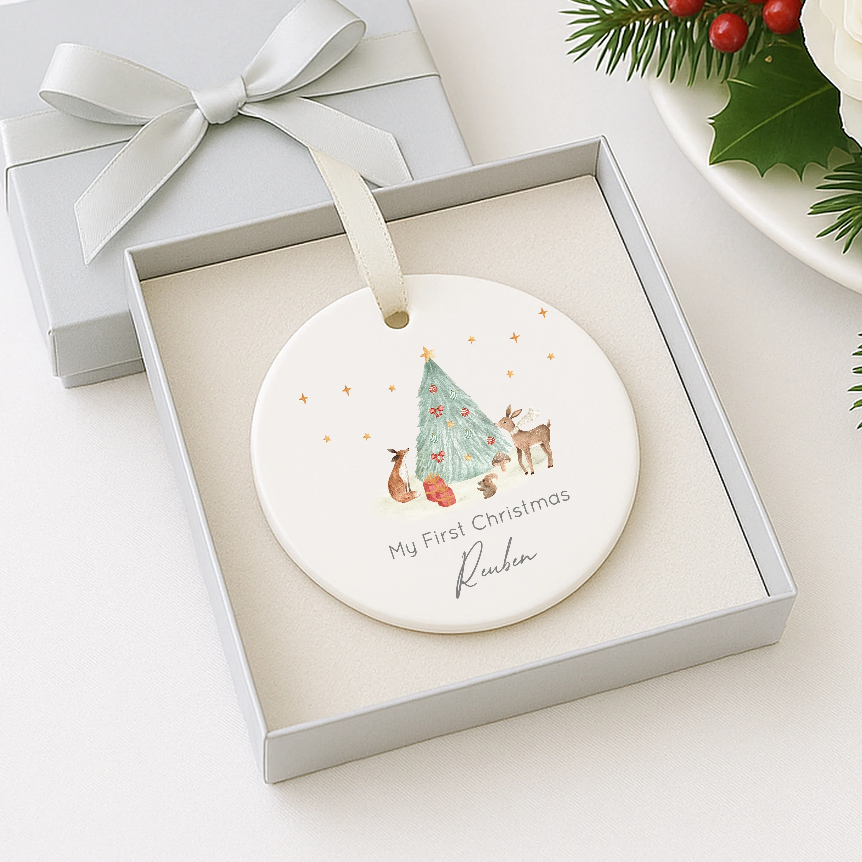 Personalised My First Christmas Woodland Ceramic Ornament - Image 2