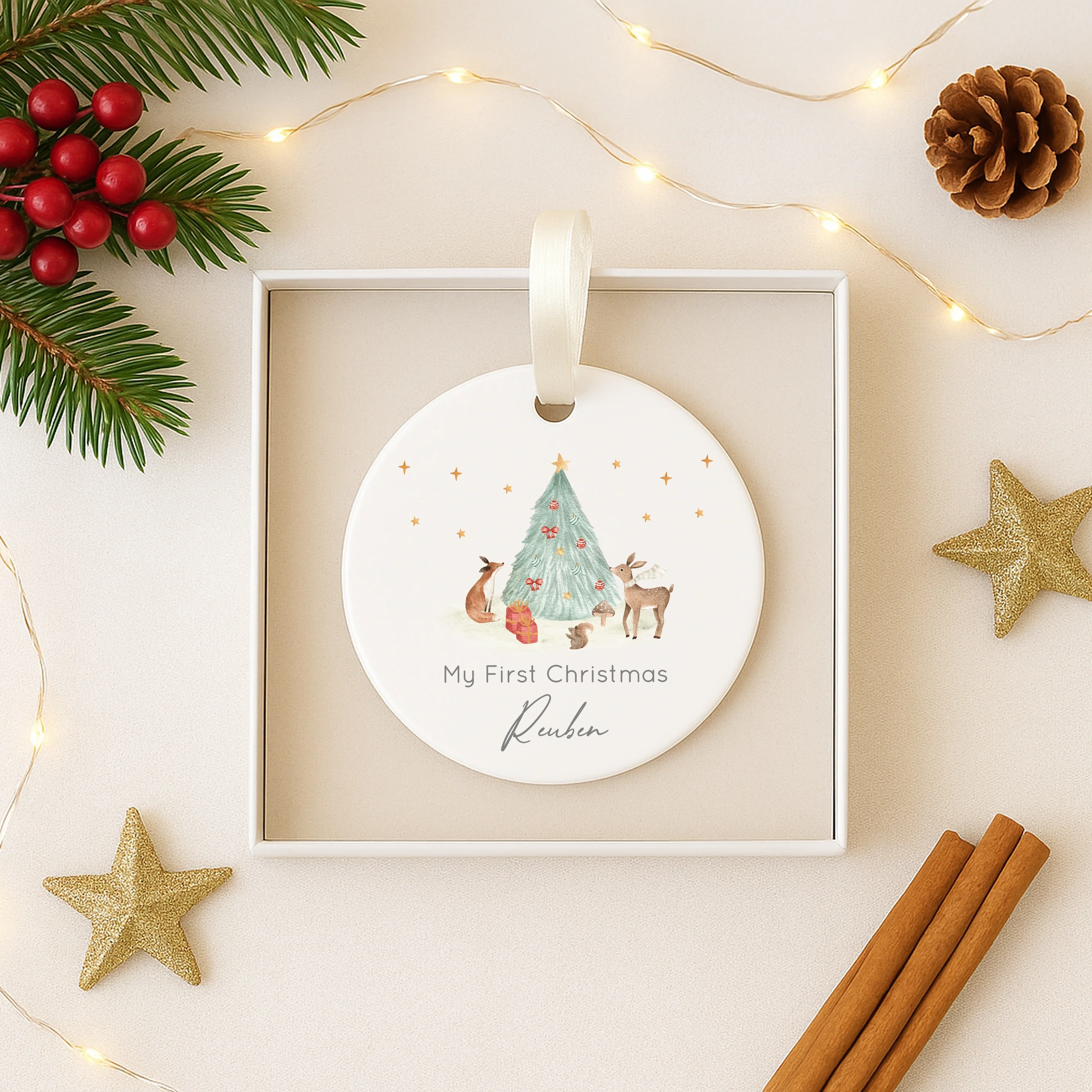 Personalised My First Christmas Woodland Ceramic Ornament - Image 3
