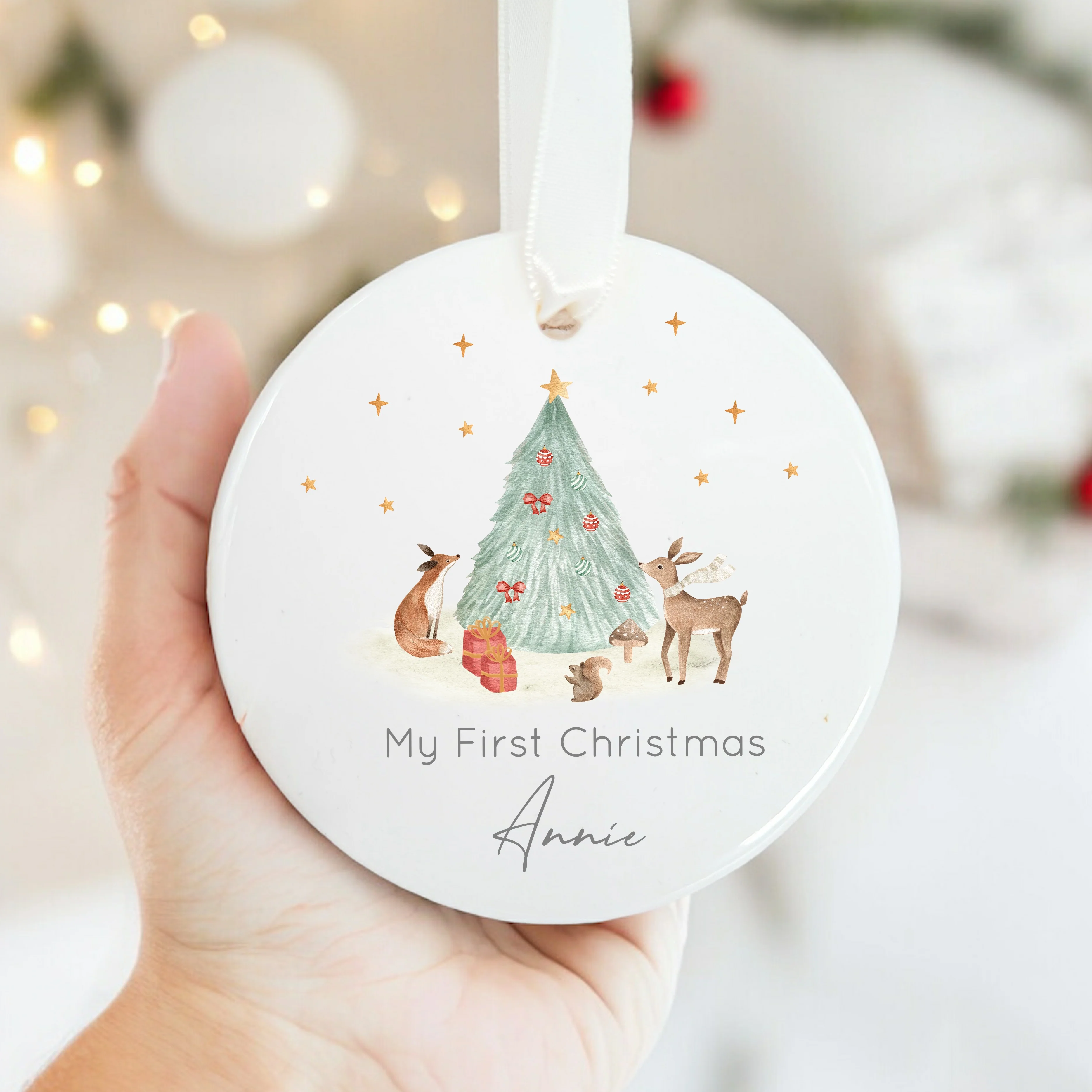 Personalised My First Christmas Woodland Ceramic Ornament - Image 4
