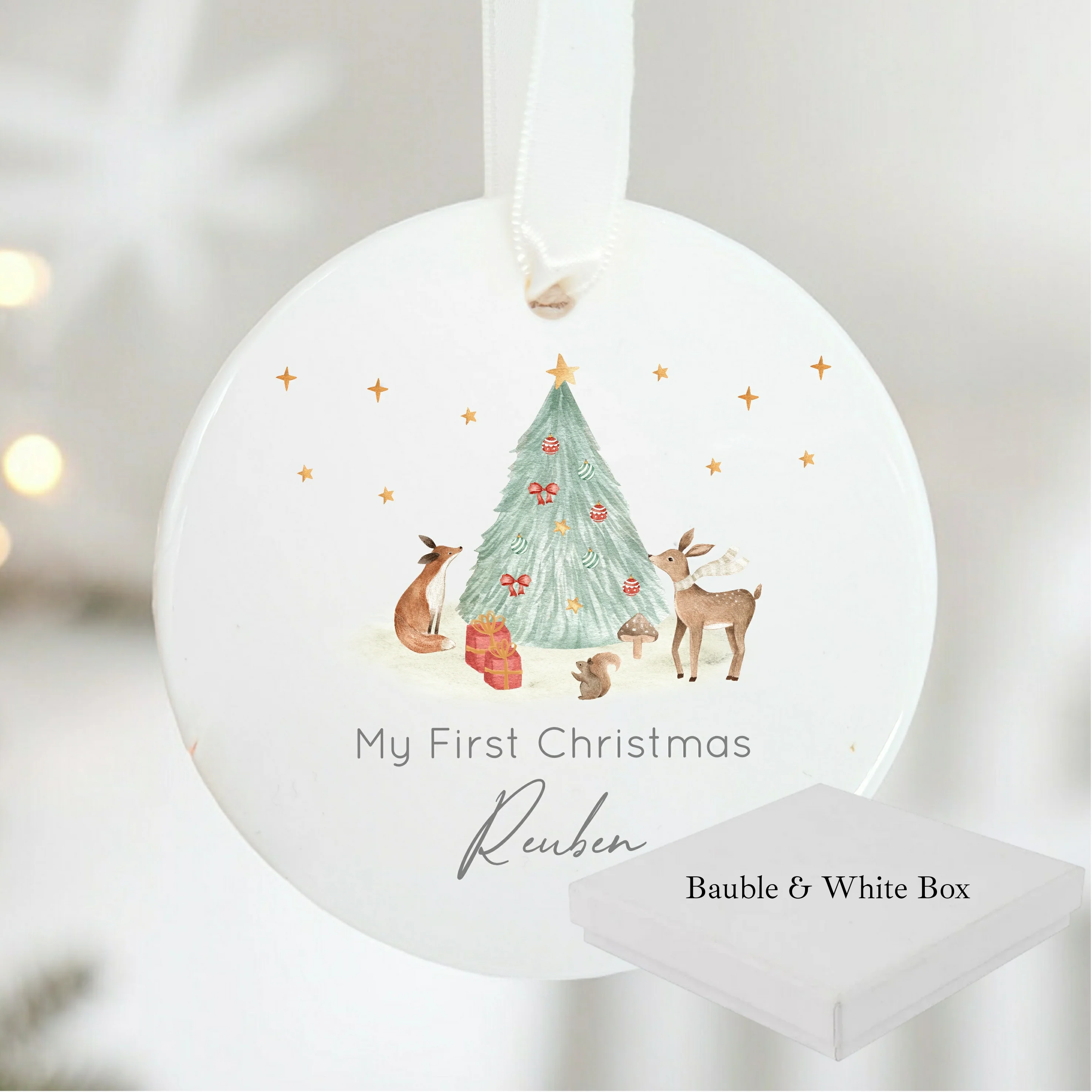 Personalised My First Christmas Woodland Ceramic Ornament - Image 5