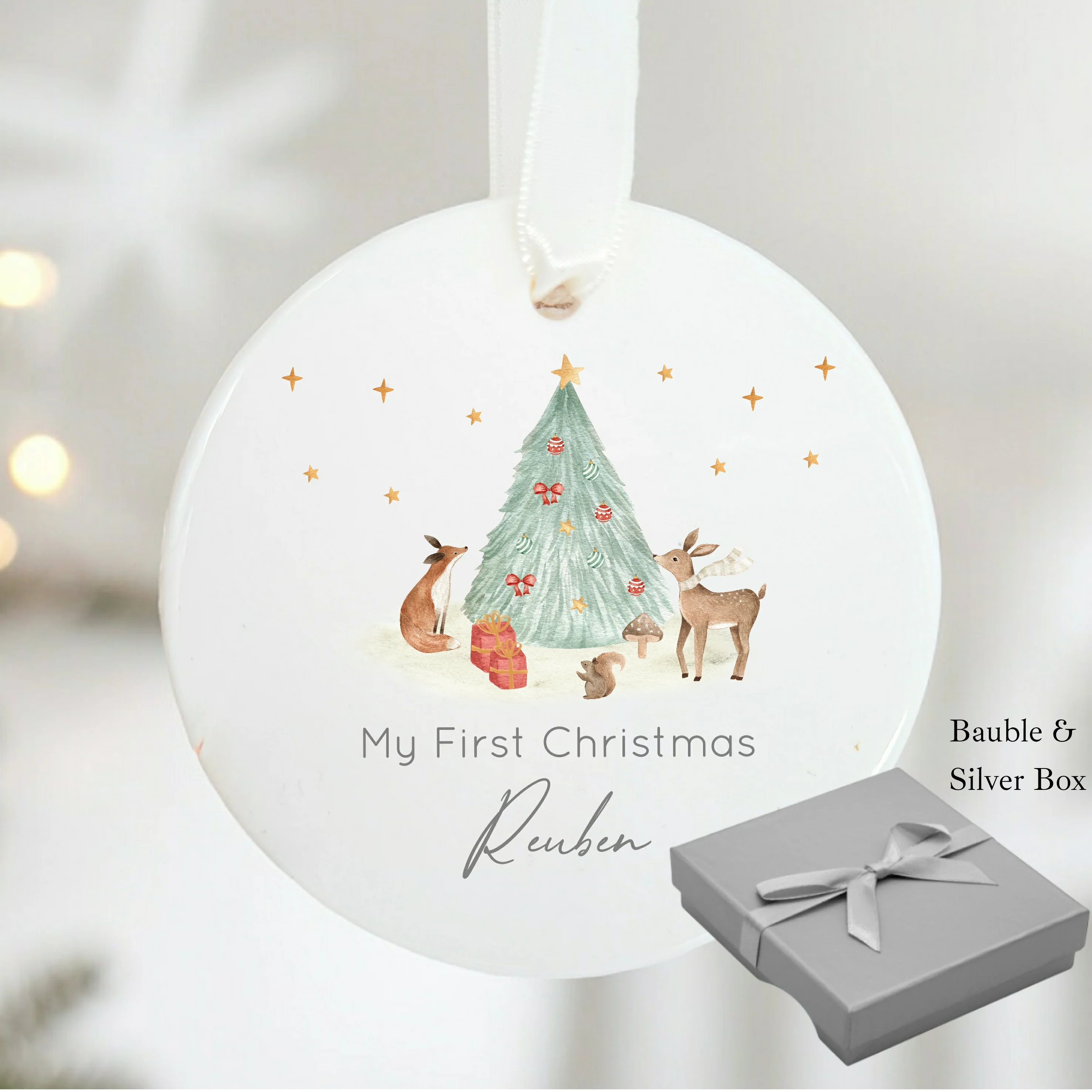 Personalised My First Christmas Woodland Ceramic Ornament - Image 8