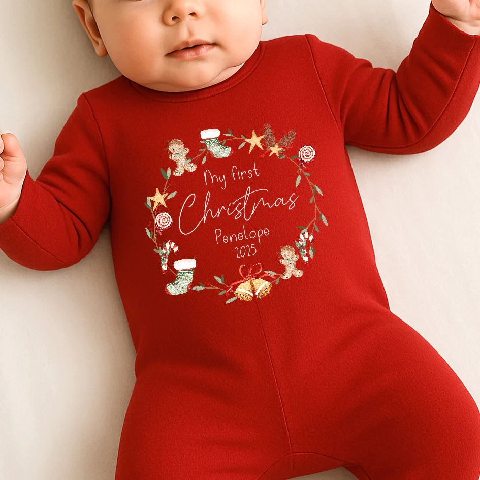Personalised My First Christmas Wreath Baby Grow/Vest/Bib - Image 3