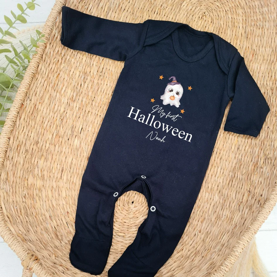 Personalised My First Halloween Ghost Black Babygrow/Vest - Image 2