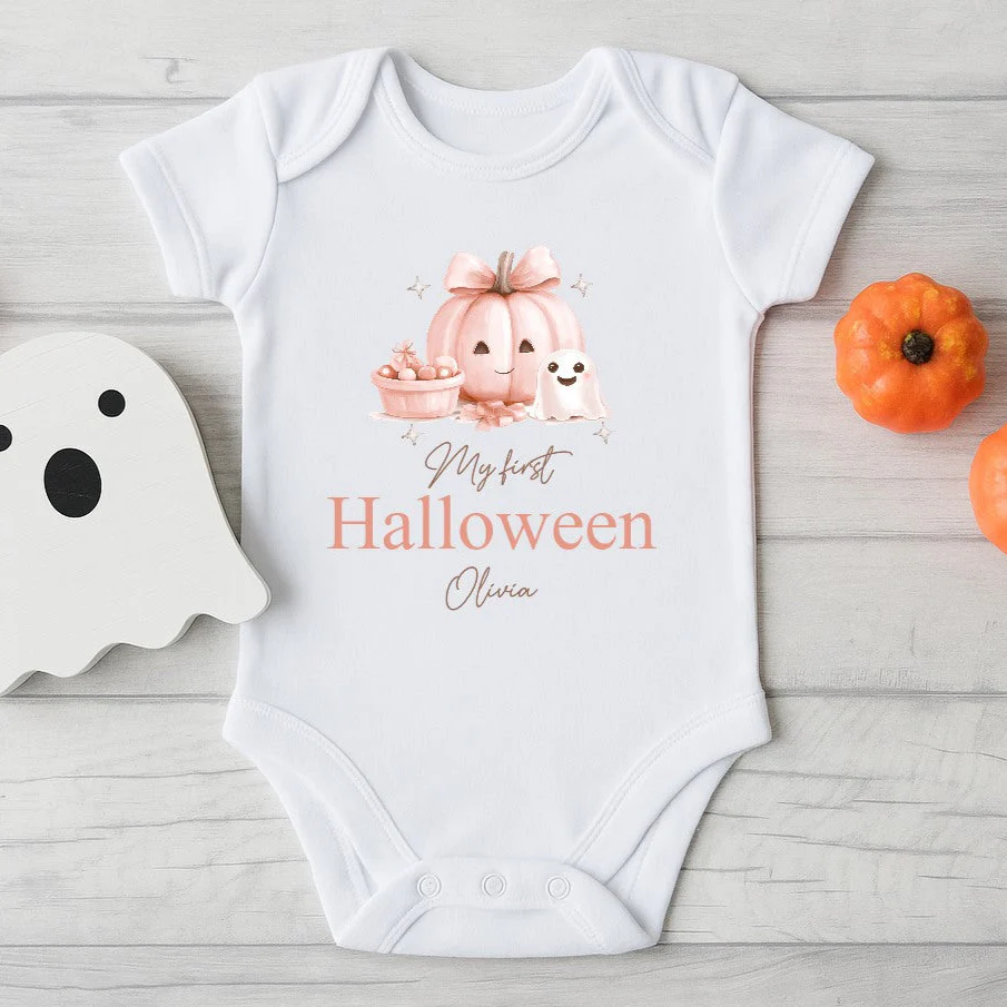 Personalised My First Halloween Pink Pumpkin Babygrow/Vest/Bib