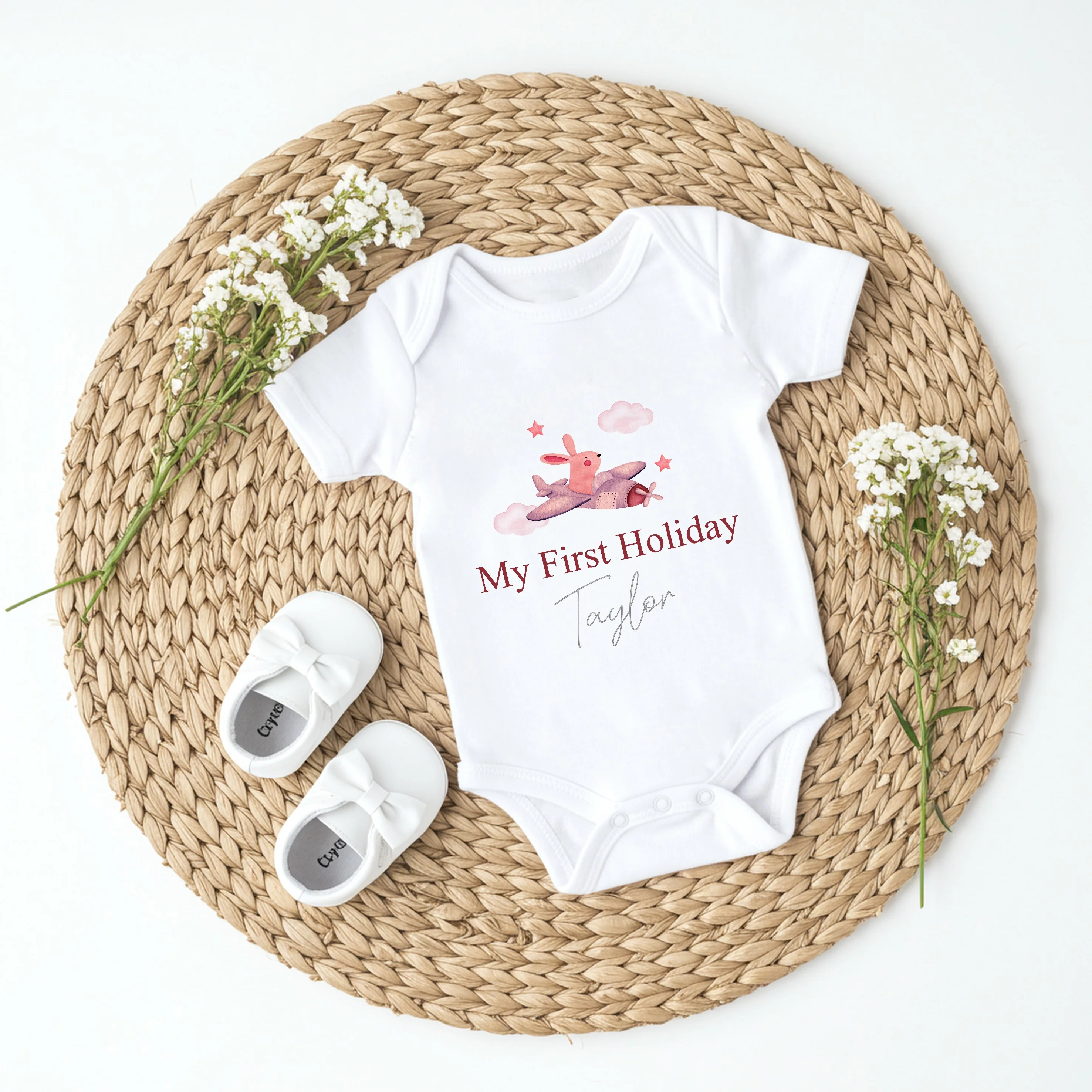Personalised My First Holiday Pink Plane Babygrow/Vest - Image 2
