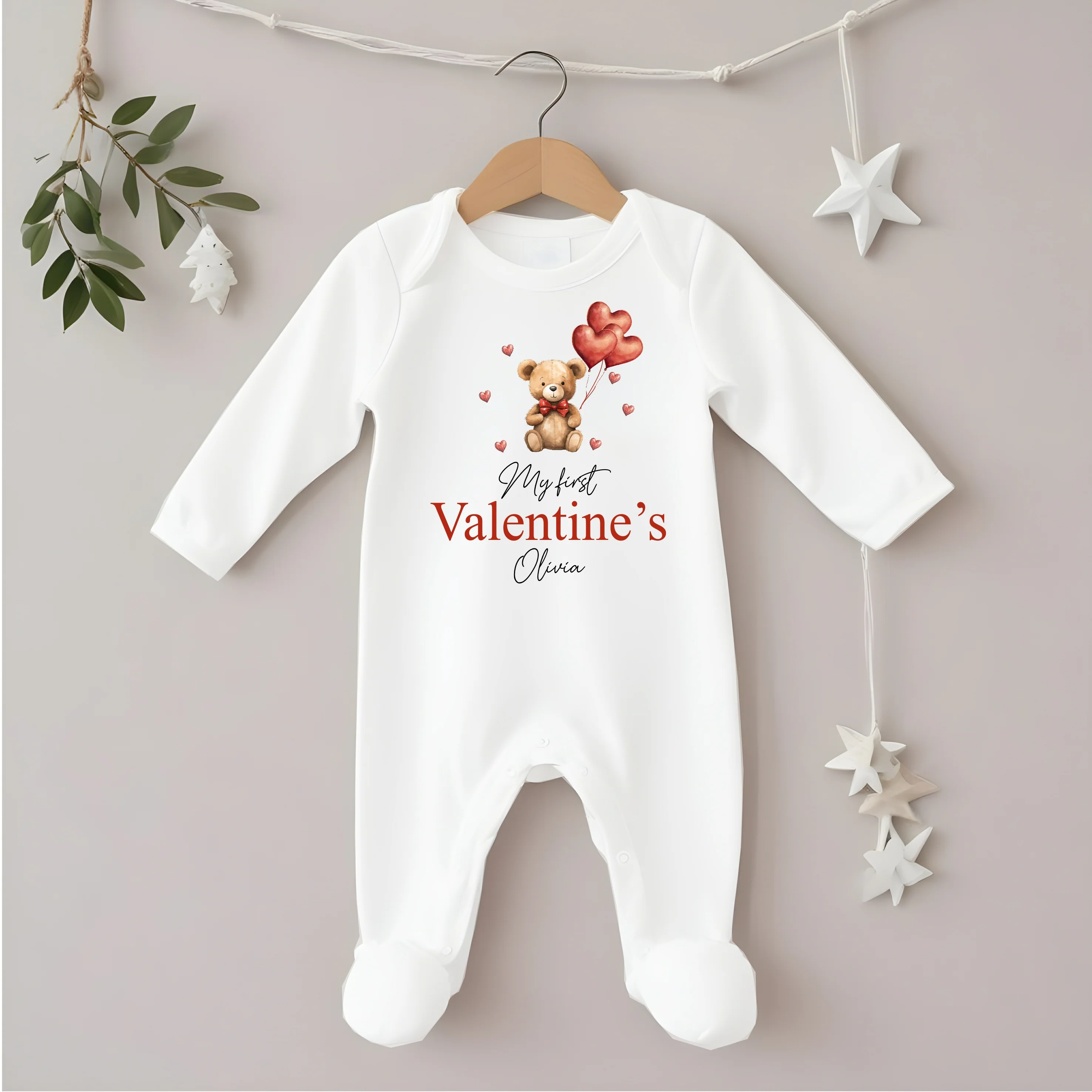 Personalised My First Valentines Day Bears Balloons Baby Grow or Vest - Image 3