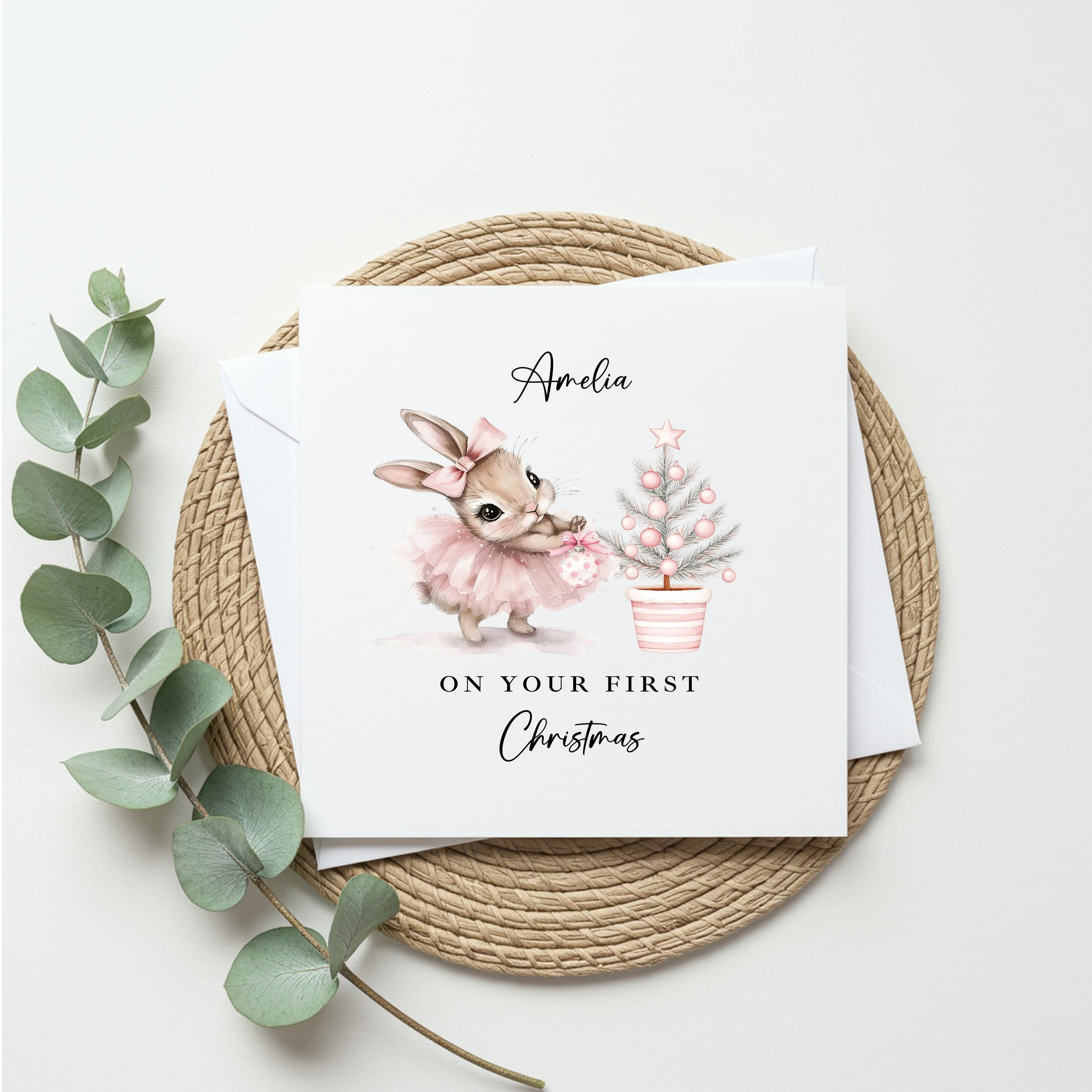 Personalised On Your First Christmas Ballerina Bunny Christmas Card - Image 3
