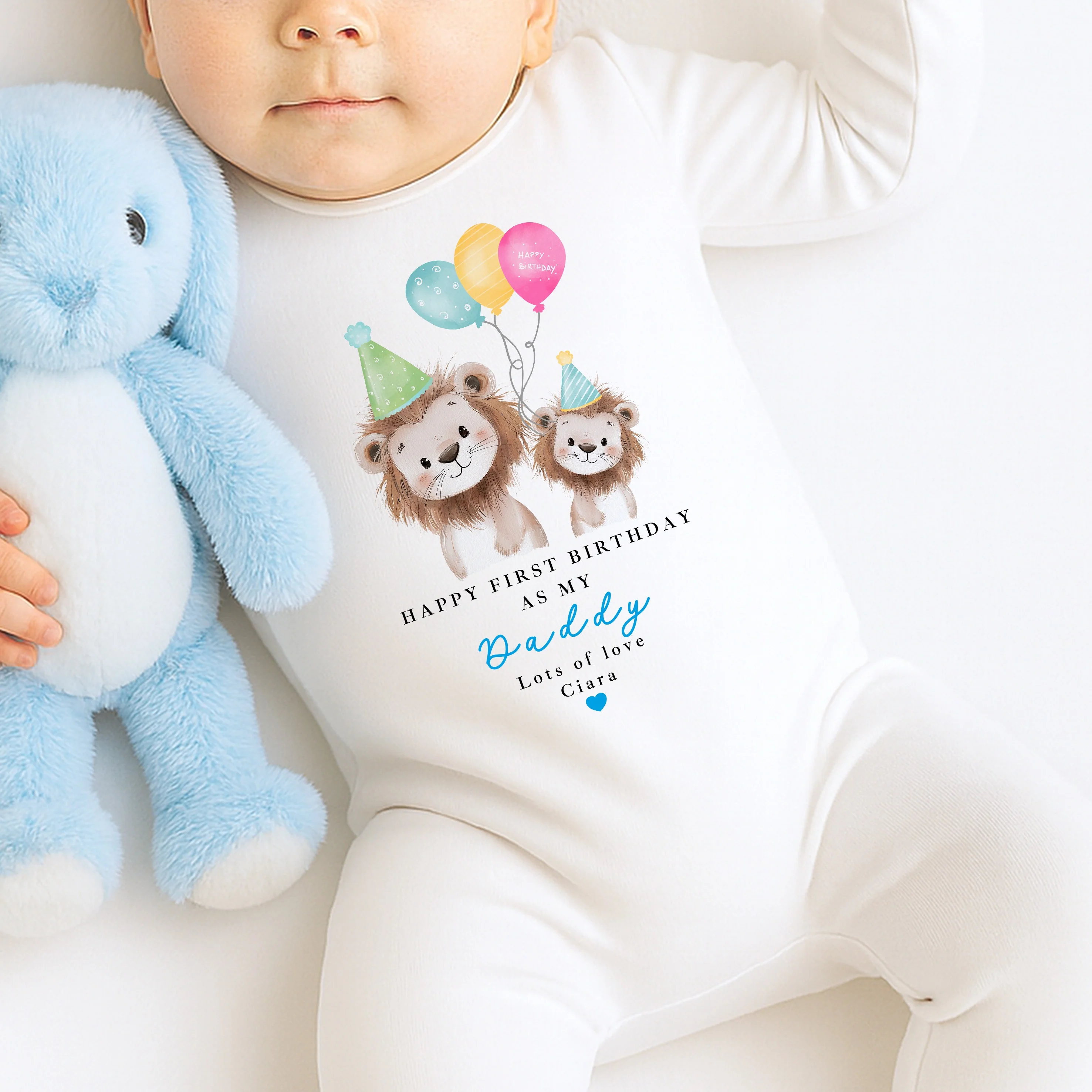 Personalised Party Lions Happy First Birthday As My Daddy Baby Grow or Vest - Image 4