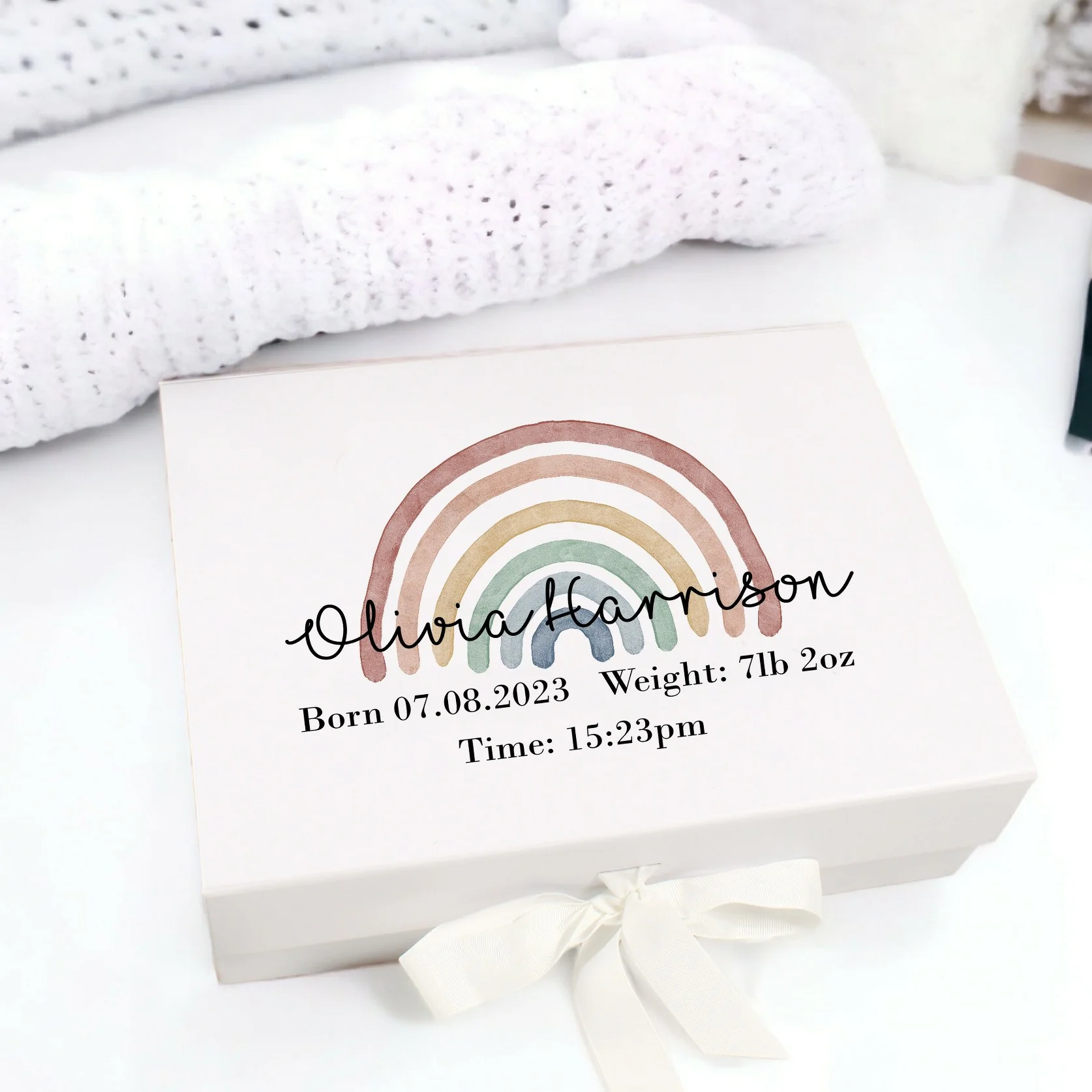 Personalised Pastel Rainbow Baby Gift Box