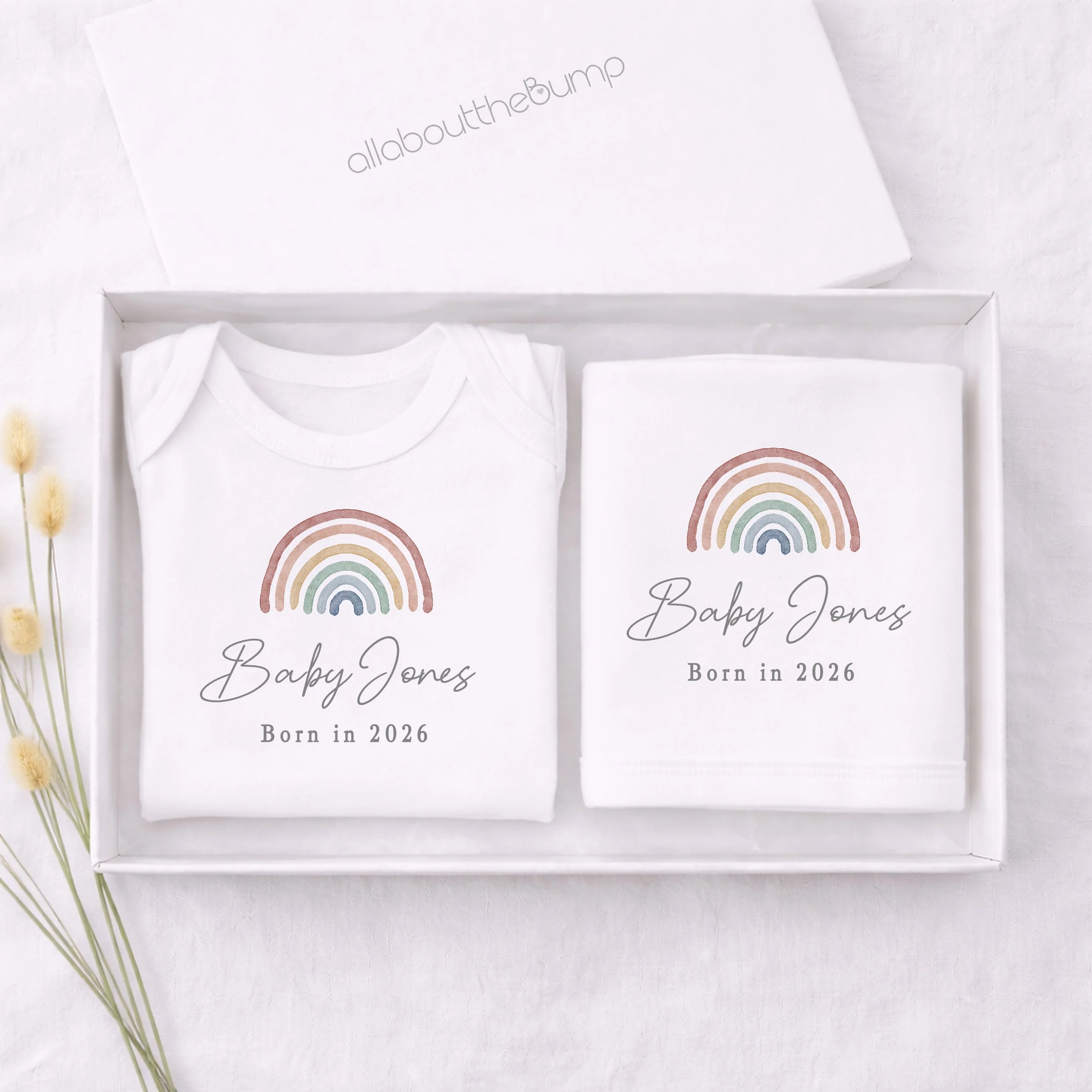 Personalised Pastel Rainbow Born in 2026 Hamper Gift Set