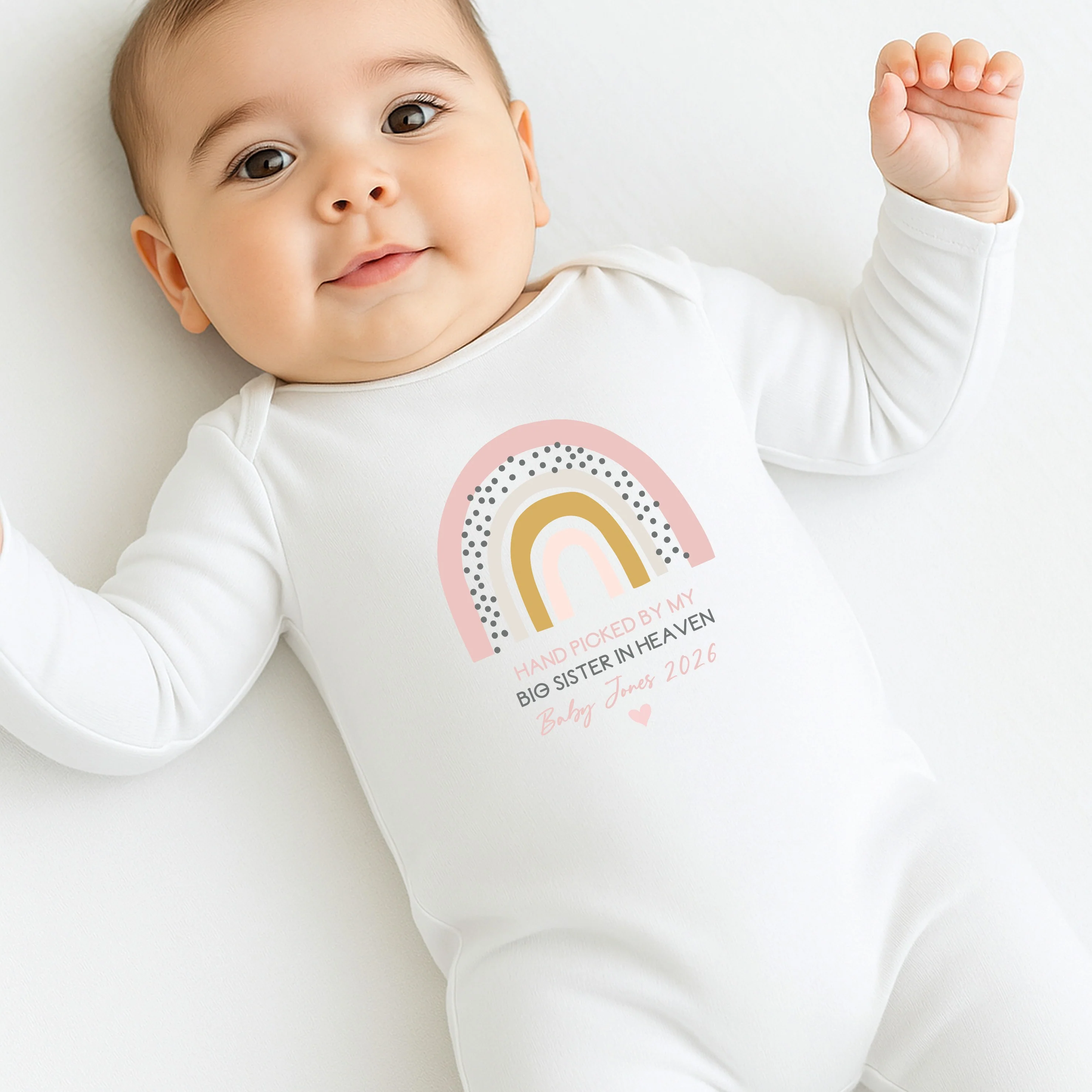 Personalised Picked From Heaven Pink Rainbow Announcement Vest - Image 3